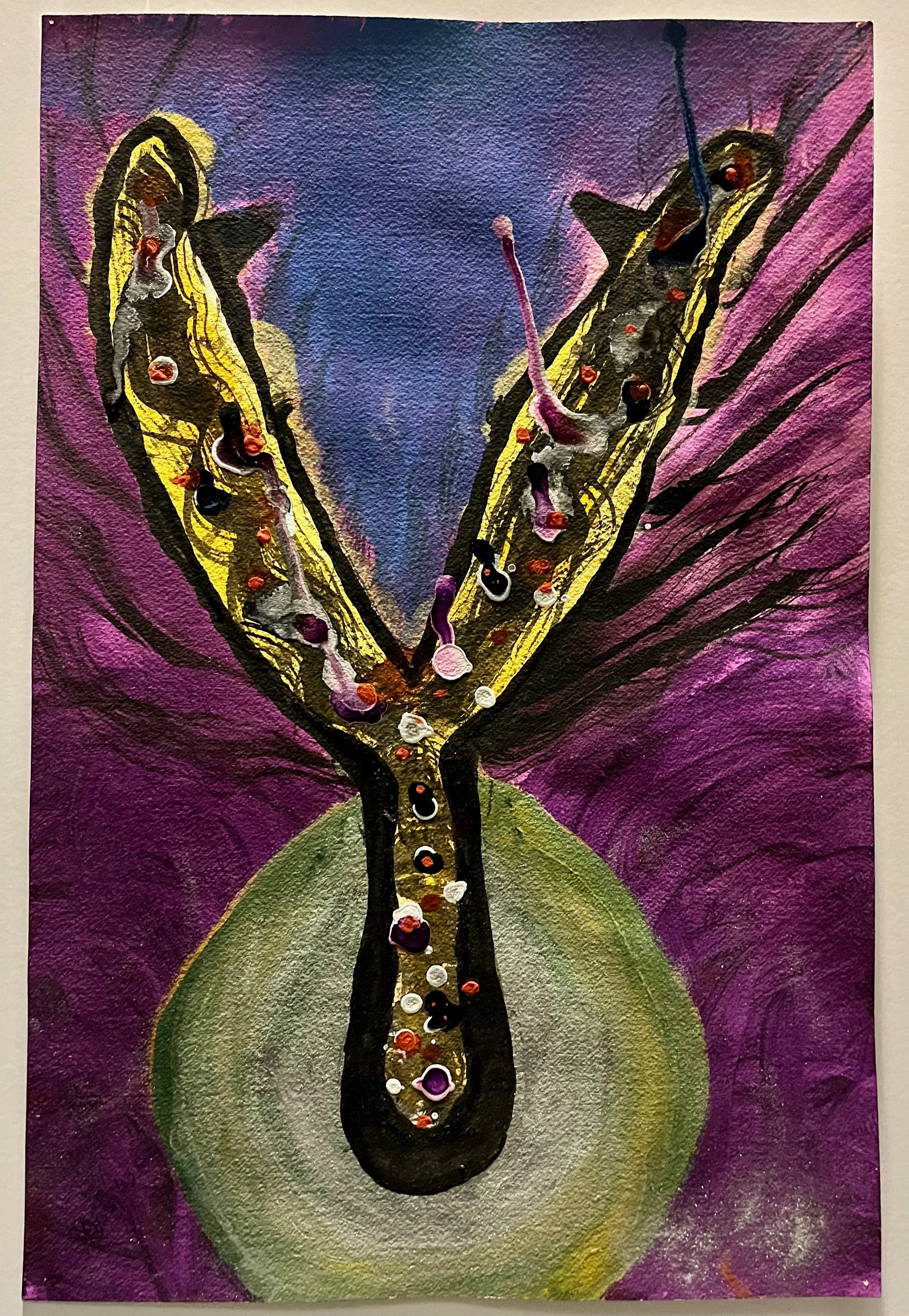 "Y" 2022, acrylic and ink on paper, 18" x 12"