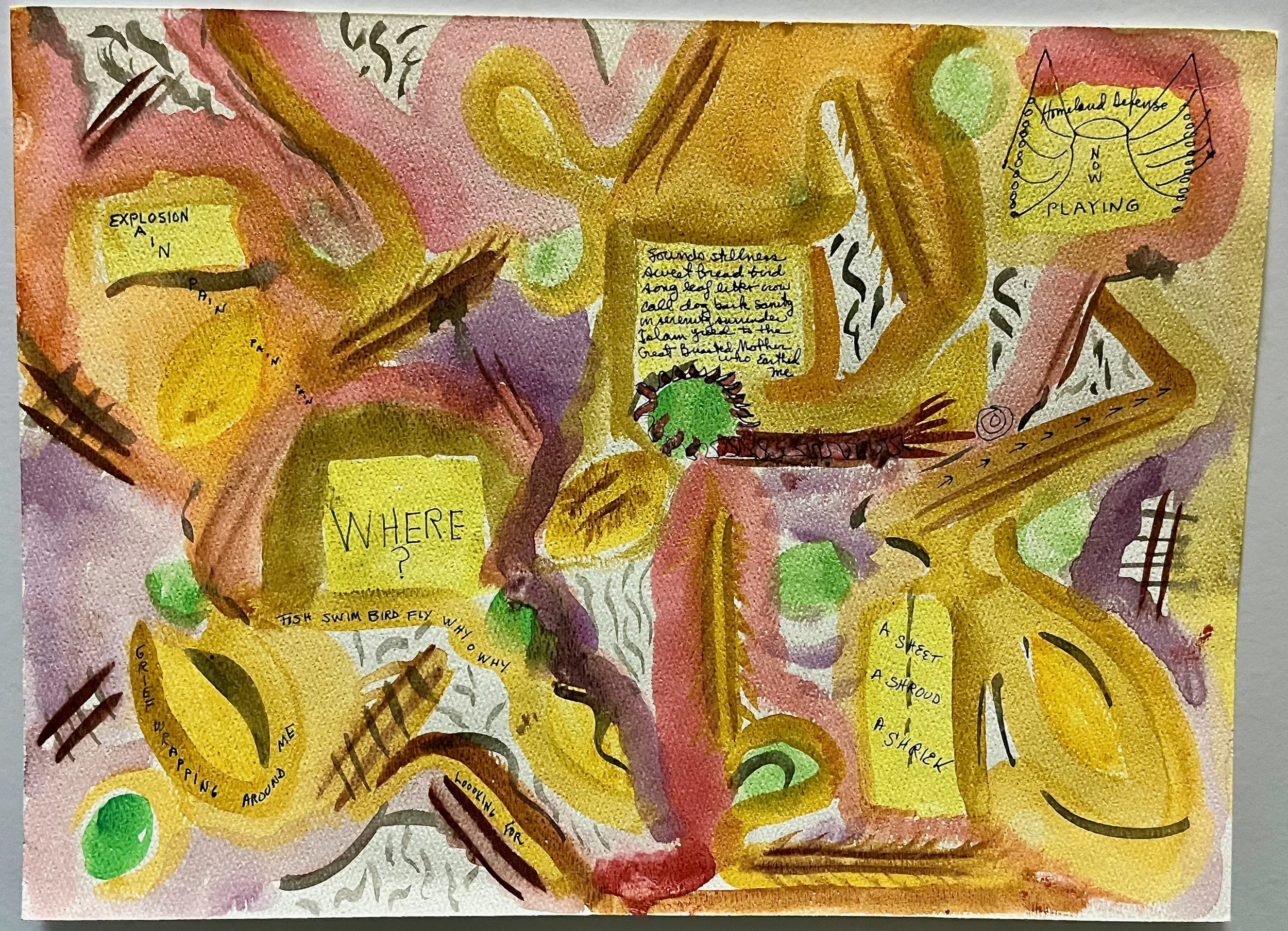 "Where?" 2017, watercolor and ink on paper, 11" x 15"