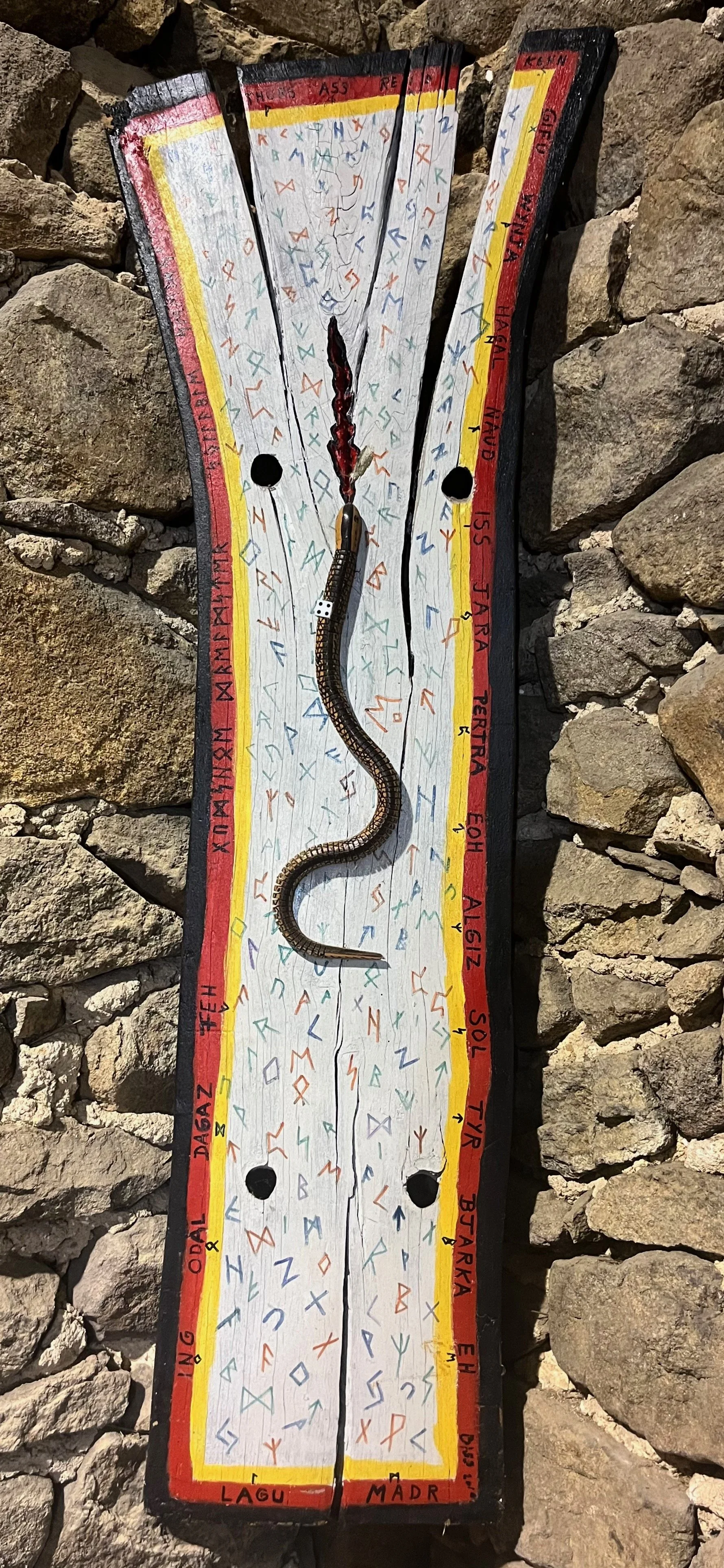 "Sylable Seeds" (Ambigucene) 2015, acrylic, mixed media and wood, 56" x 16" (Private collection)
