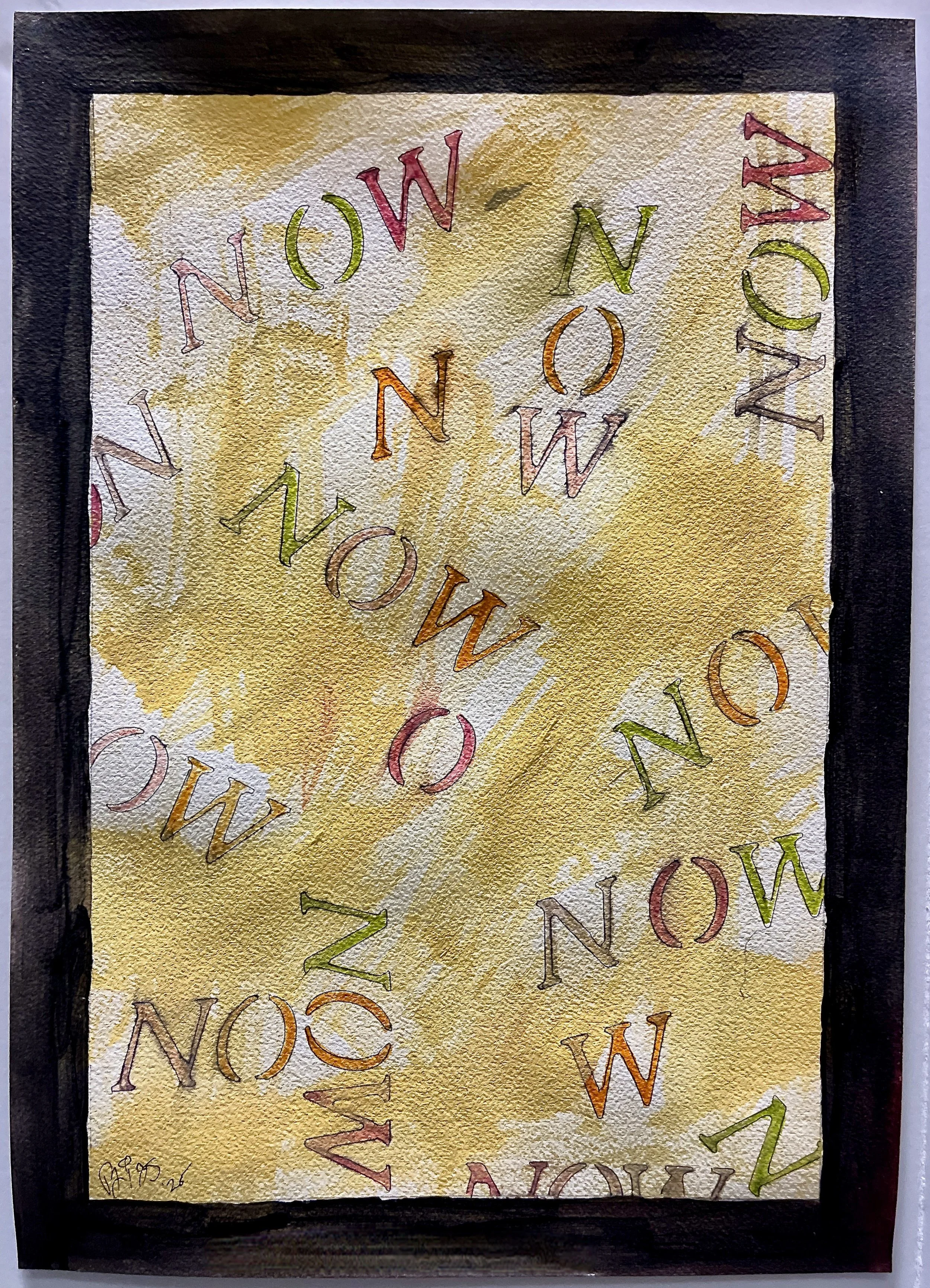 "Now #5" 2025, acrylic and pen, 16.25" x 11.75" with frame