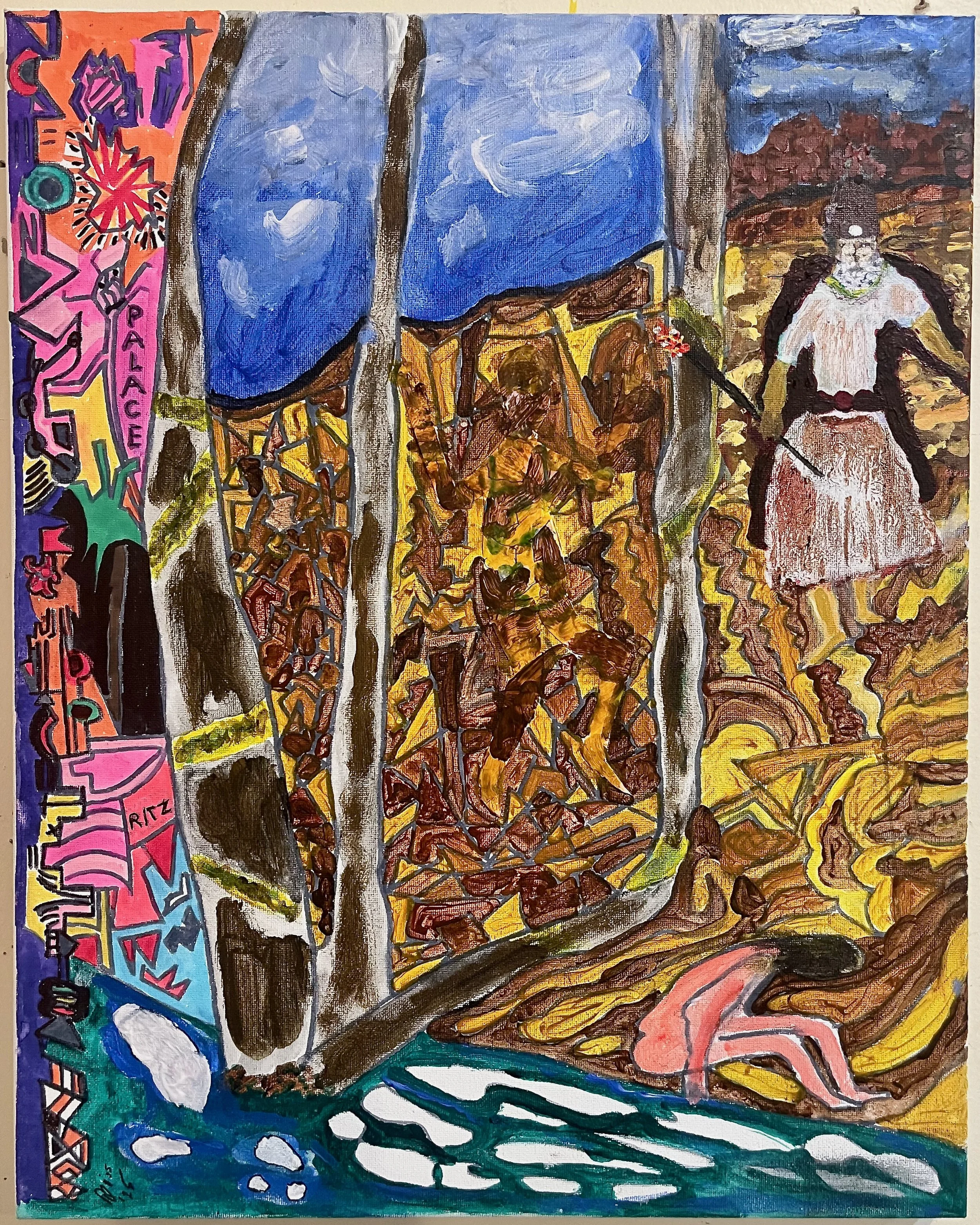 "Mage, Maiden, Metropolis" 2024, acrylic on canvas, 20" x 16"