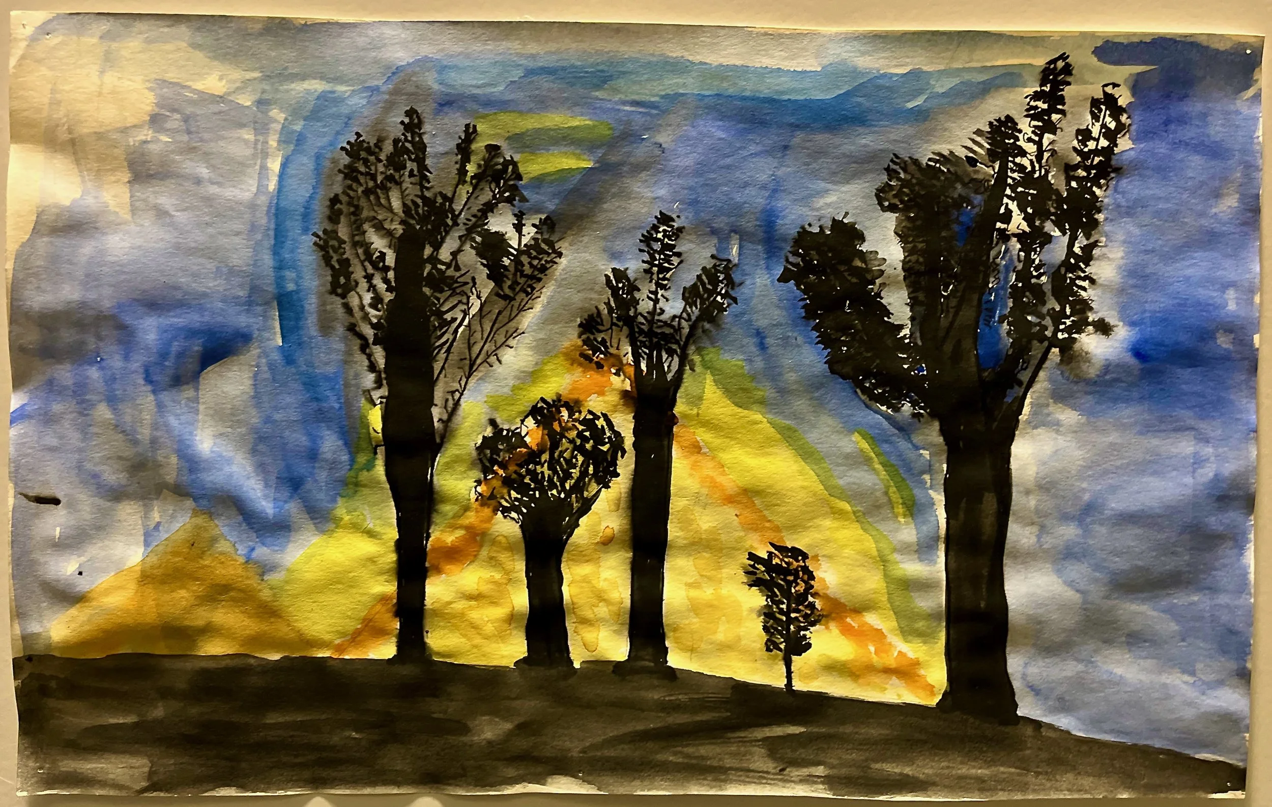 "Five Trees" 2018, watercolor on paper, 11" x 18"