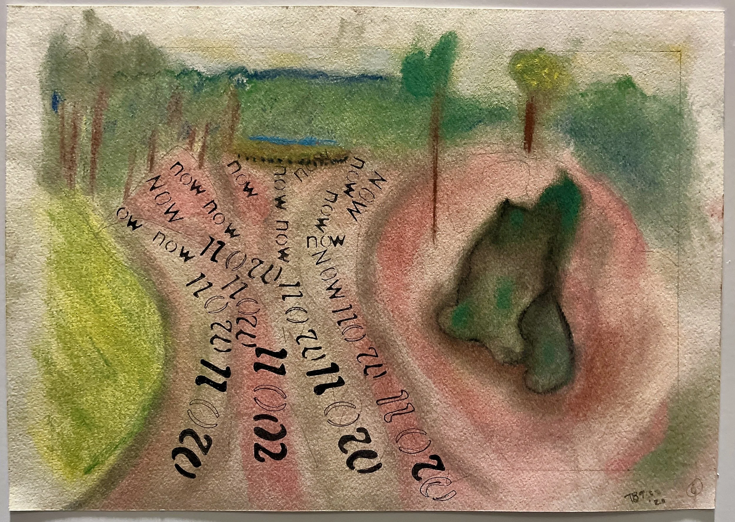 "Now #1" 2025, ink and pastel on paper, 11.75" x 16.5"