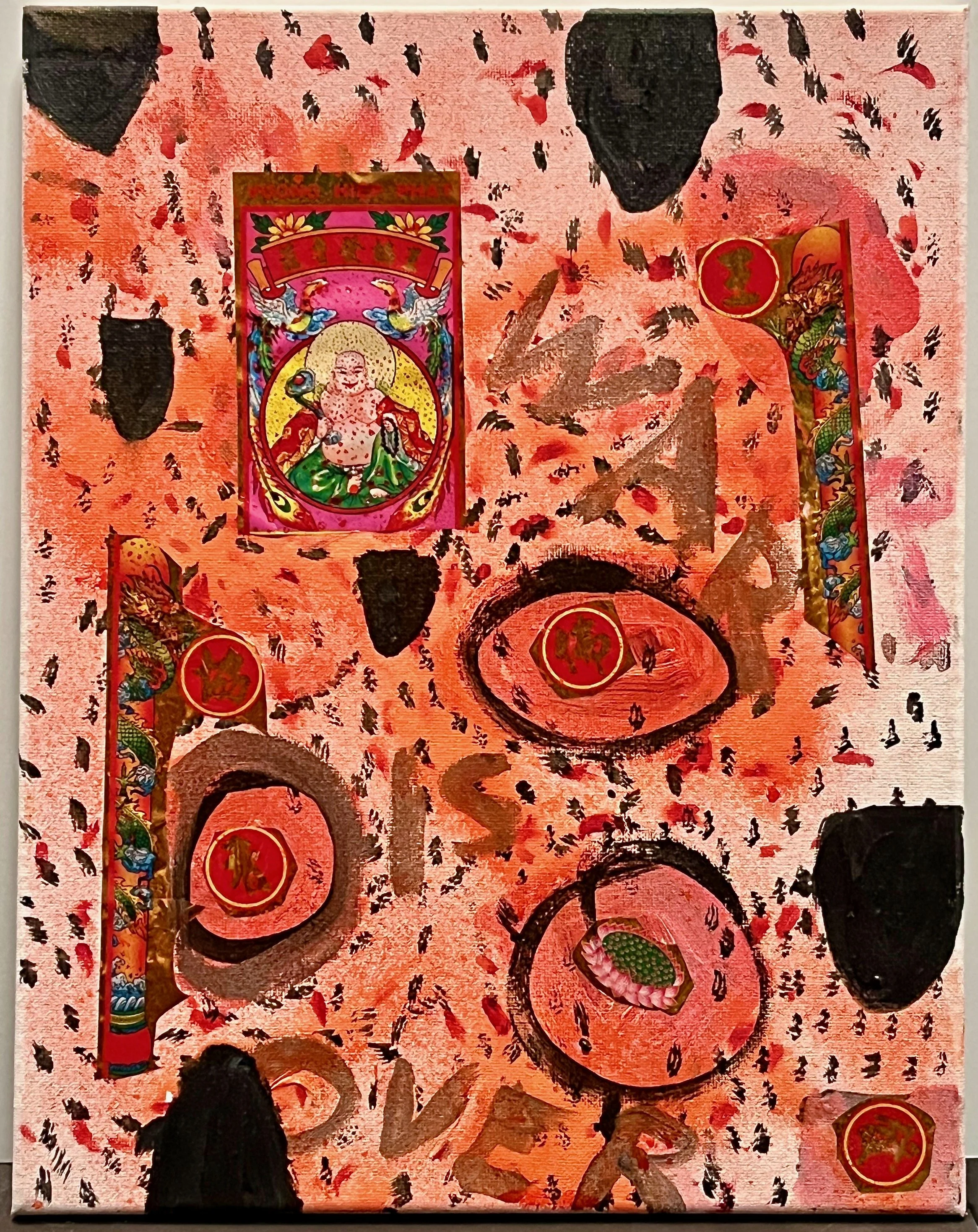 "Budda" 2023, acrylic and candy paper on canvas, 14" x 11"