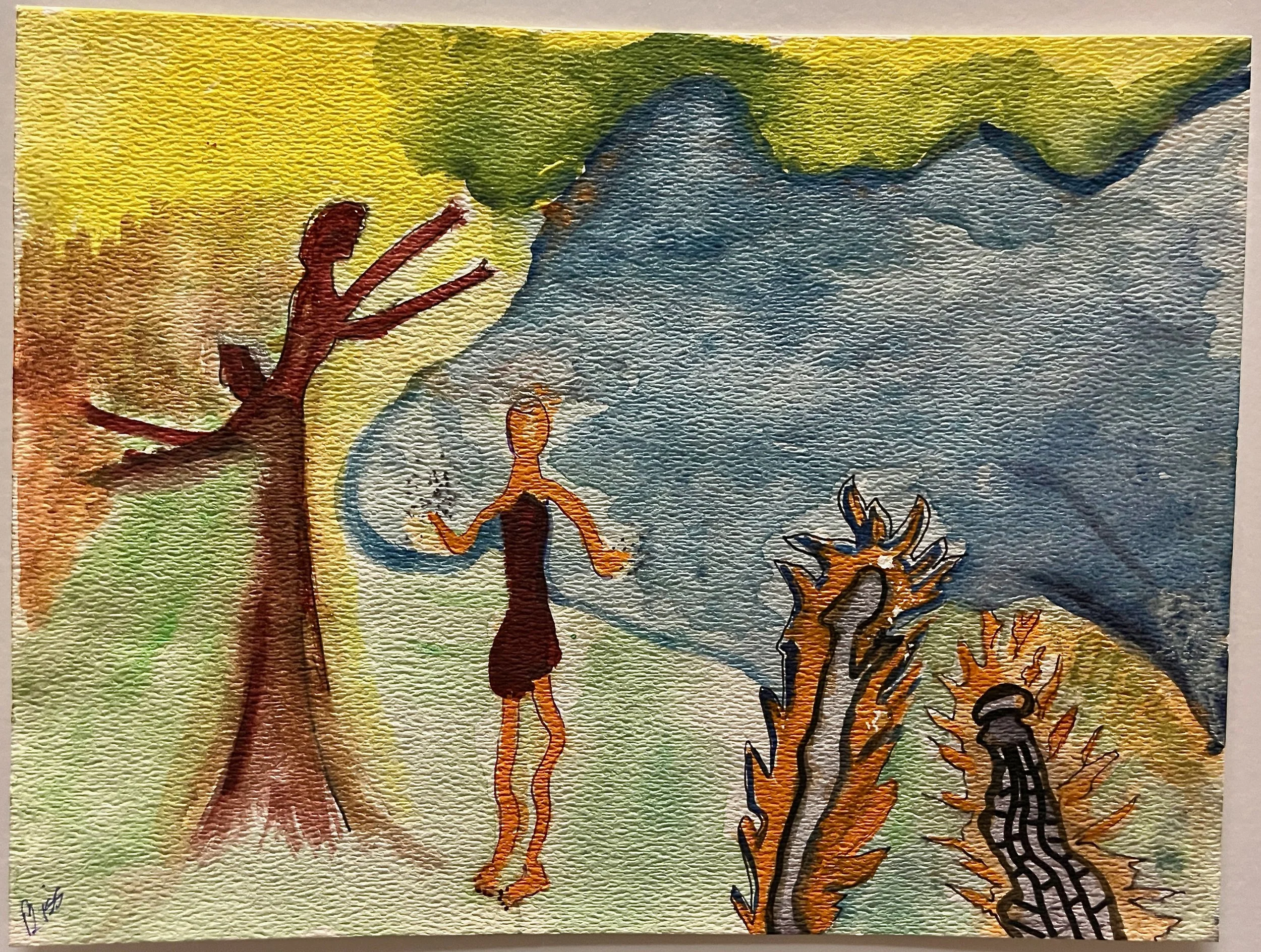 "Dancing on Shakedown Street" 2020, watercolor and ink on paper, 9" x 12"