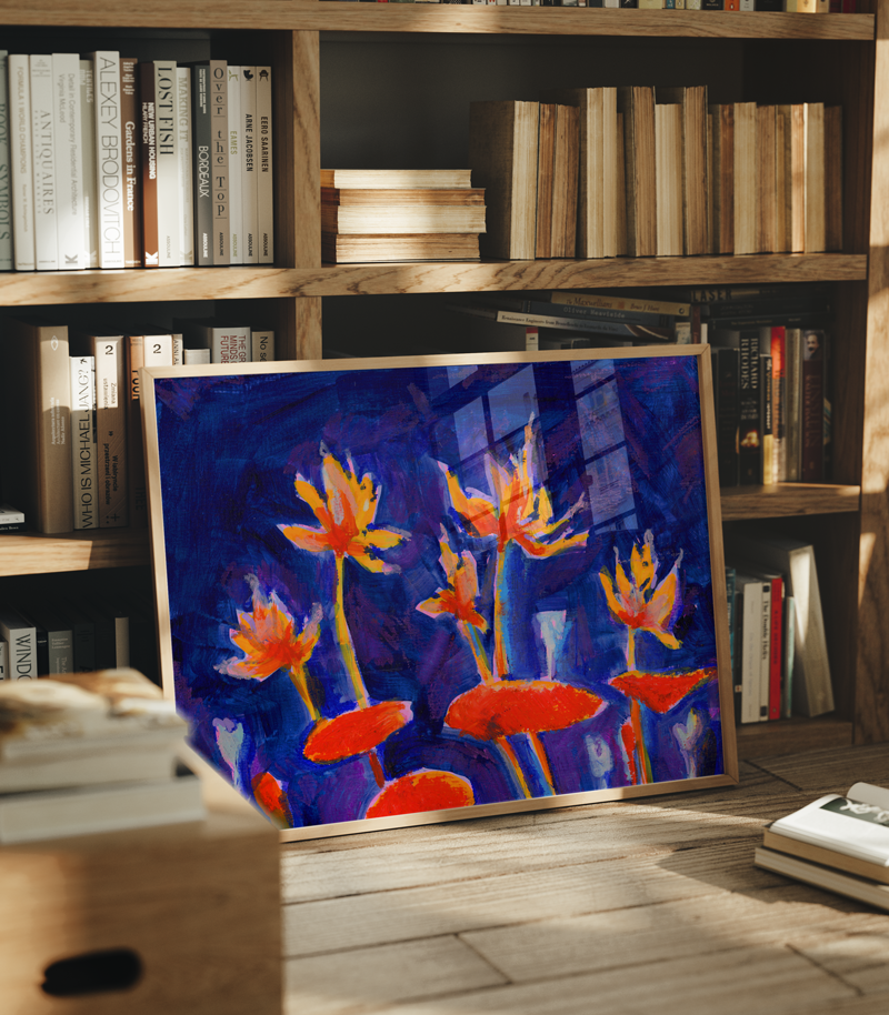 'Midnight Oil' abstract floral oil pastel wall print 12x16"