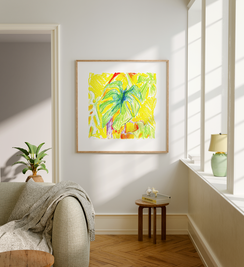 ‘Plant Life’ colorful modern botanical wall print 12x12"