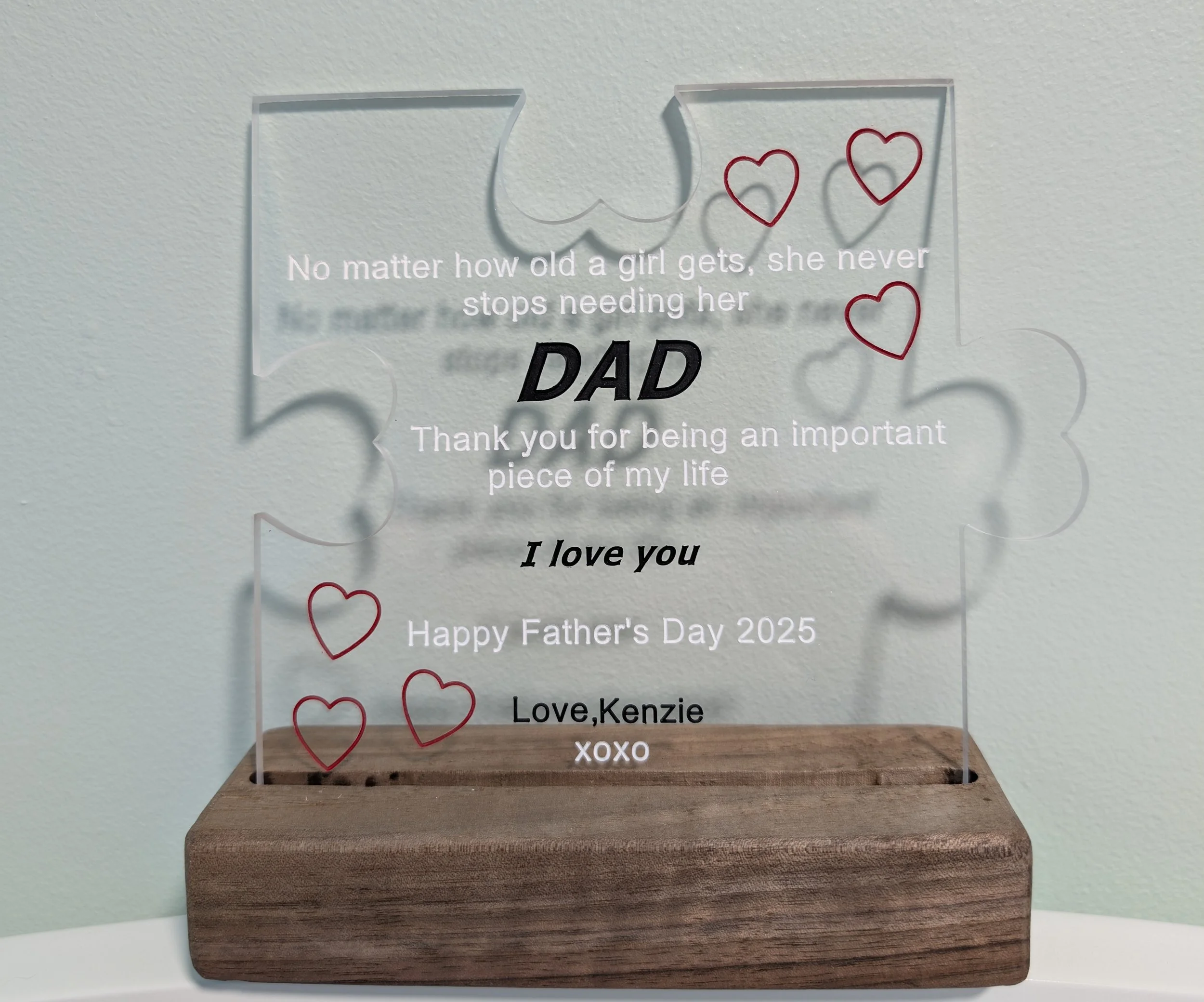 Personalized Acrylic & Wood Puzzle Piece Stand - Father's Day 2025