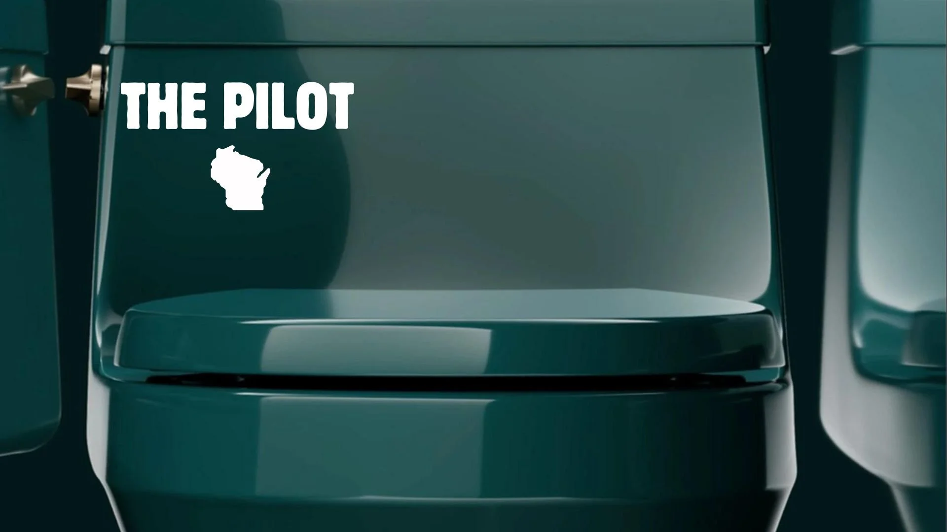 Image of a toilet with the text 'The Pilot' and an outline of the state of Illinois on the wall nearby.