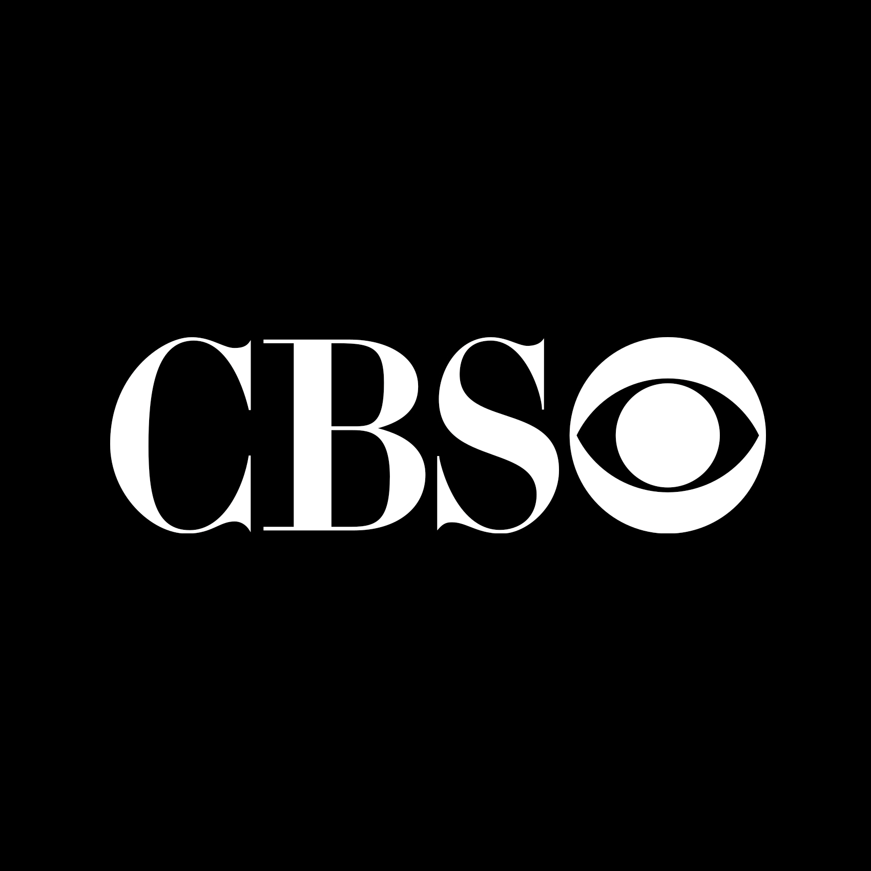 Black background with the white CBS logo and the letters 'CBS' in bold font.