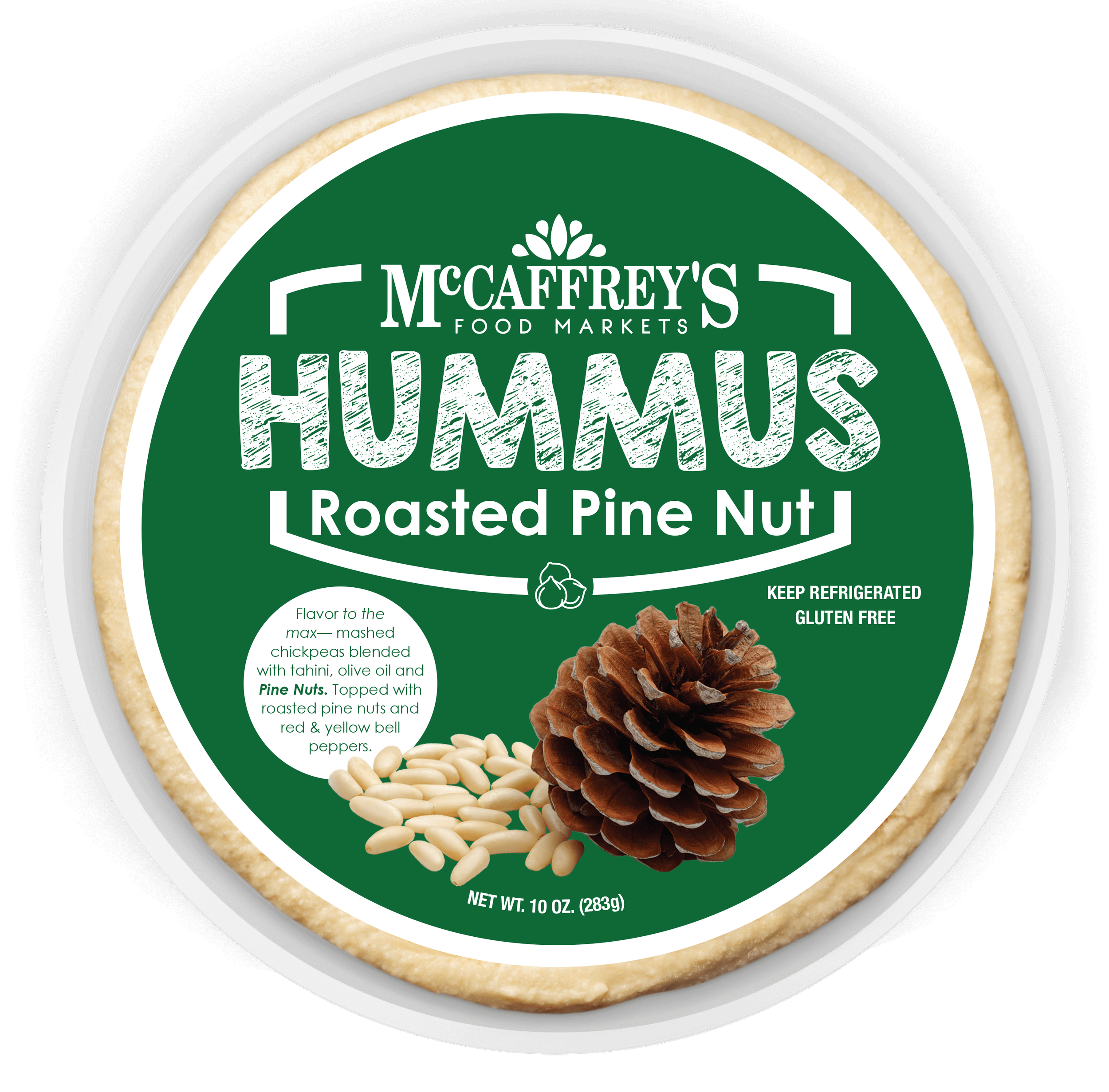 Overhead view of MccCaffrey's roasted pine nut hummus