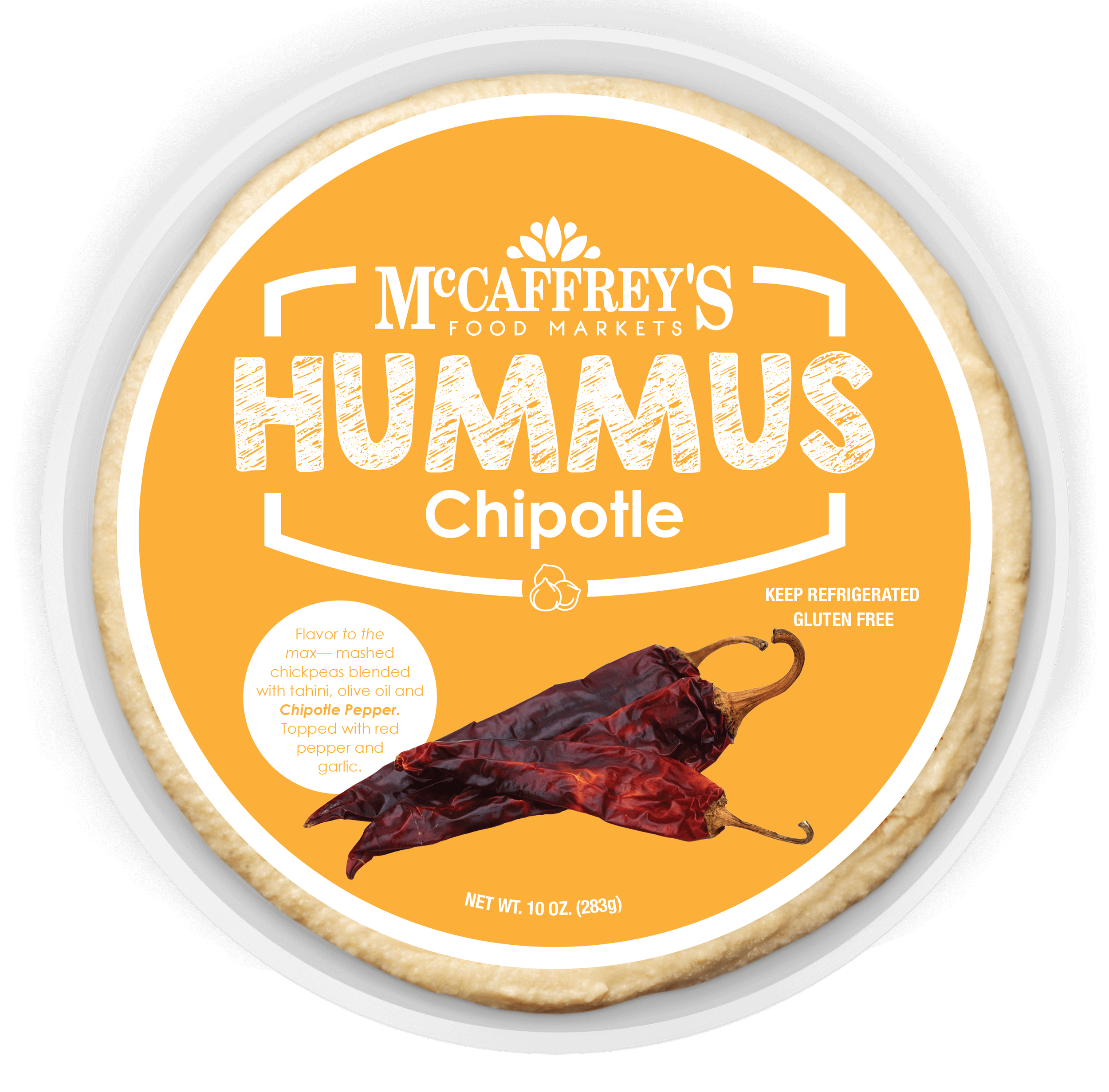 Overhead view of MccCaffrey's chipotle hummus