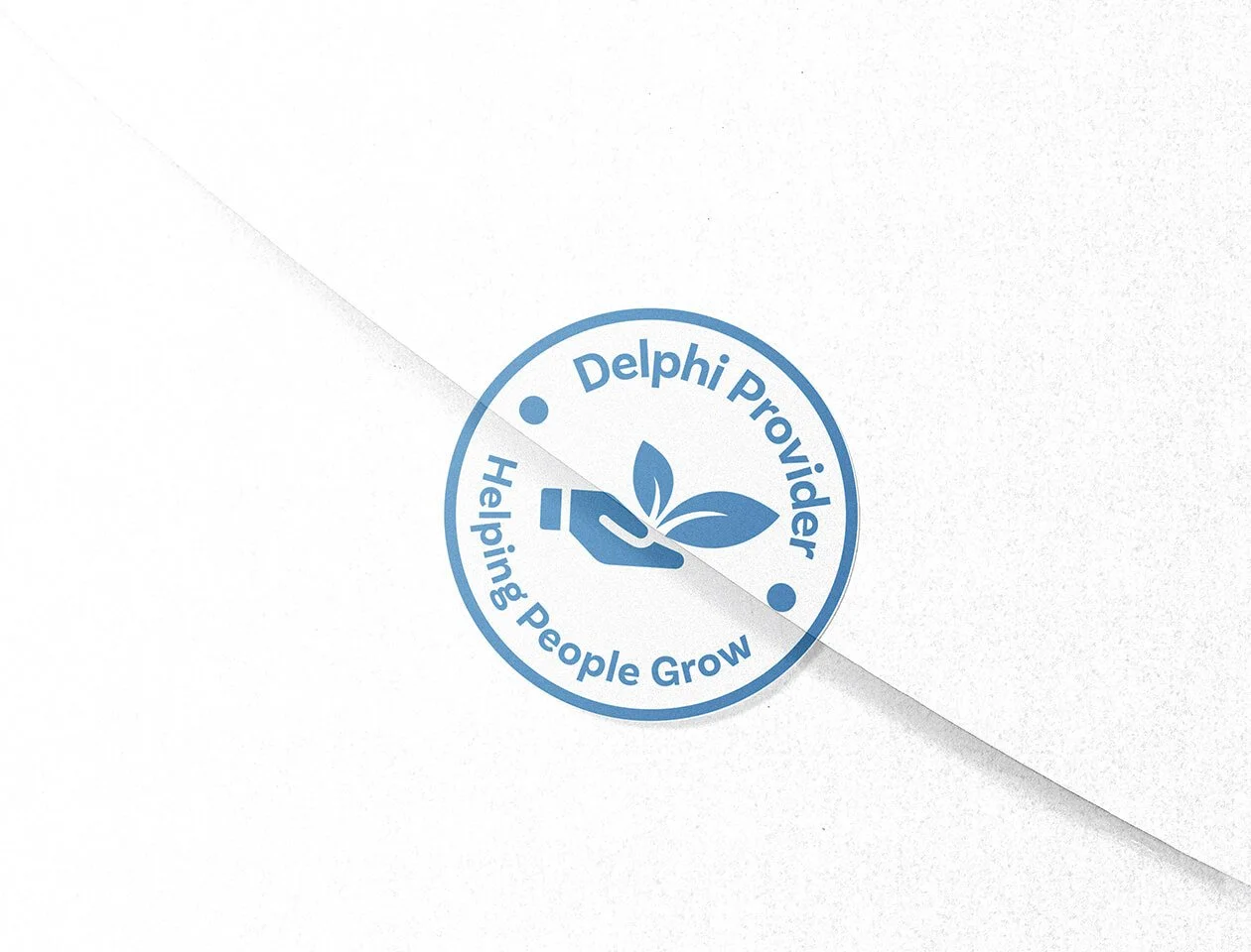 Sticker stamp on envelope of alternate Delphi logo