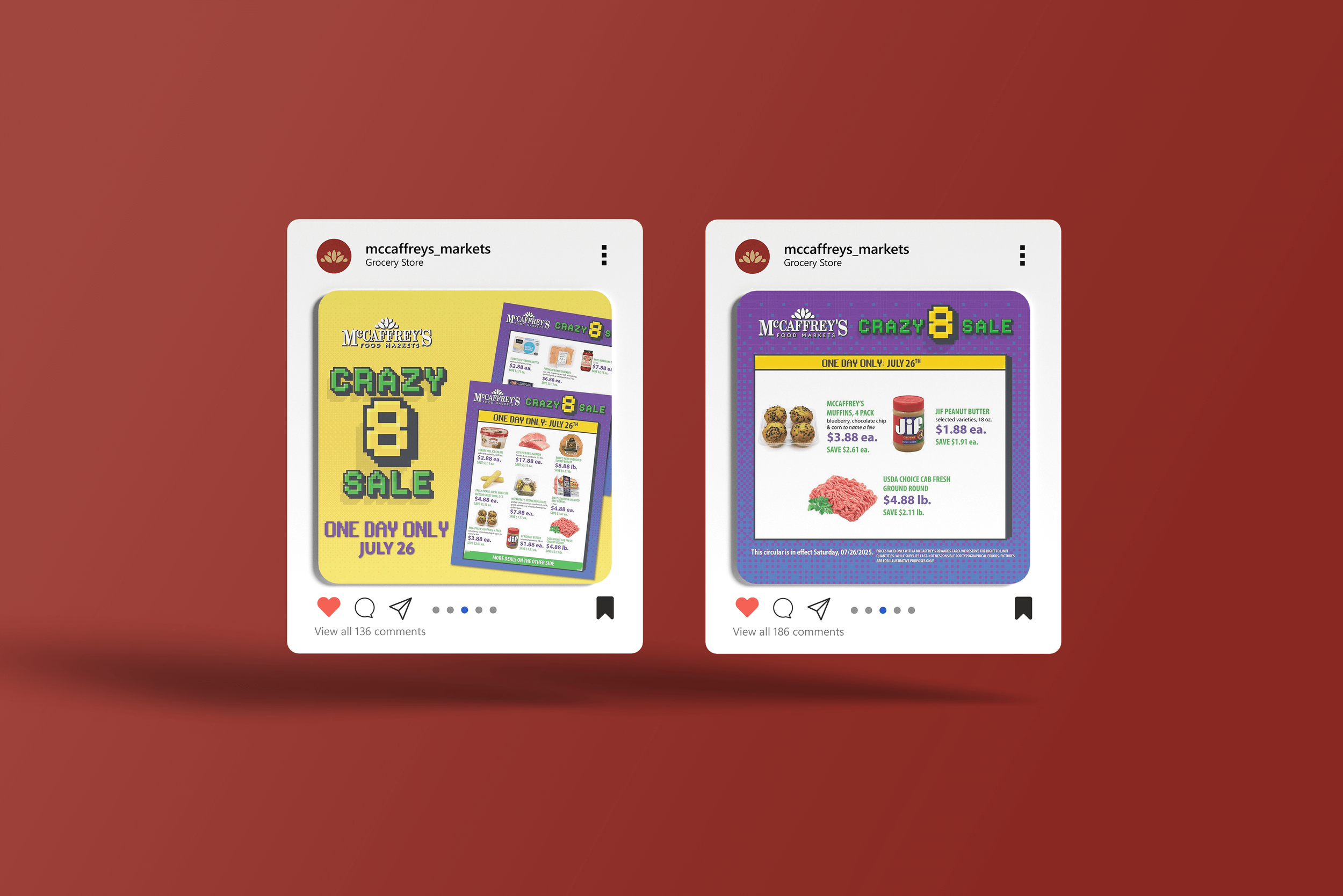 Mockup's of two images featuring the McCaffrey's crazy 8 sale items