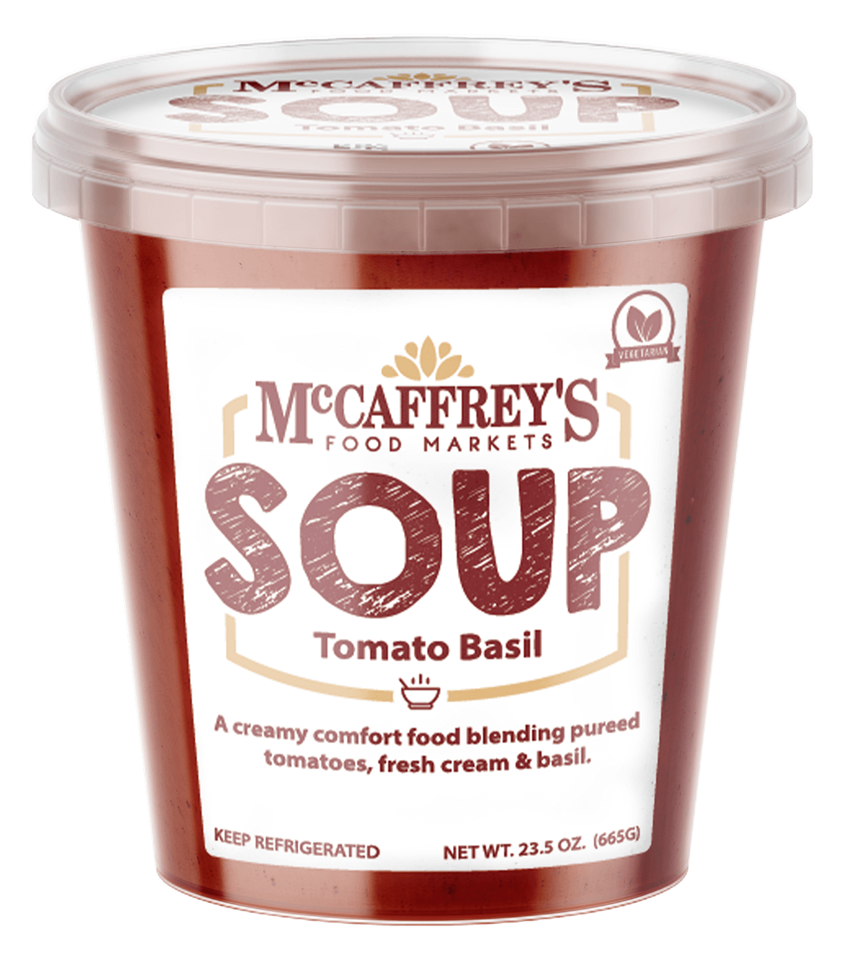 Front view of MccCaffrey's tomato basil soup