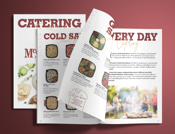 Top view of catering book pages flipping