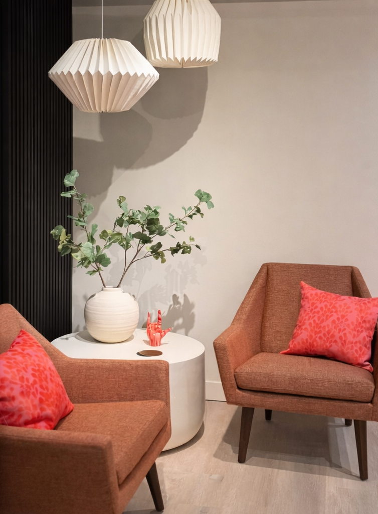 Corner seating area with two chairs