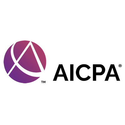 The AICPA logo featuring a purple circle with black intersecting lines and the text 'AICPA' beside it.