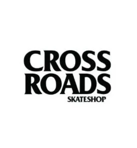 Logo for Cross Roads Skateshop with bold black text on a white background.
