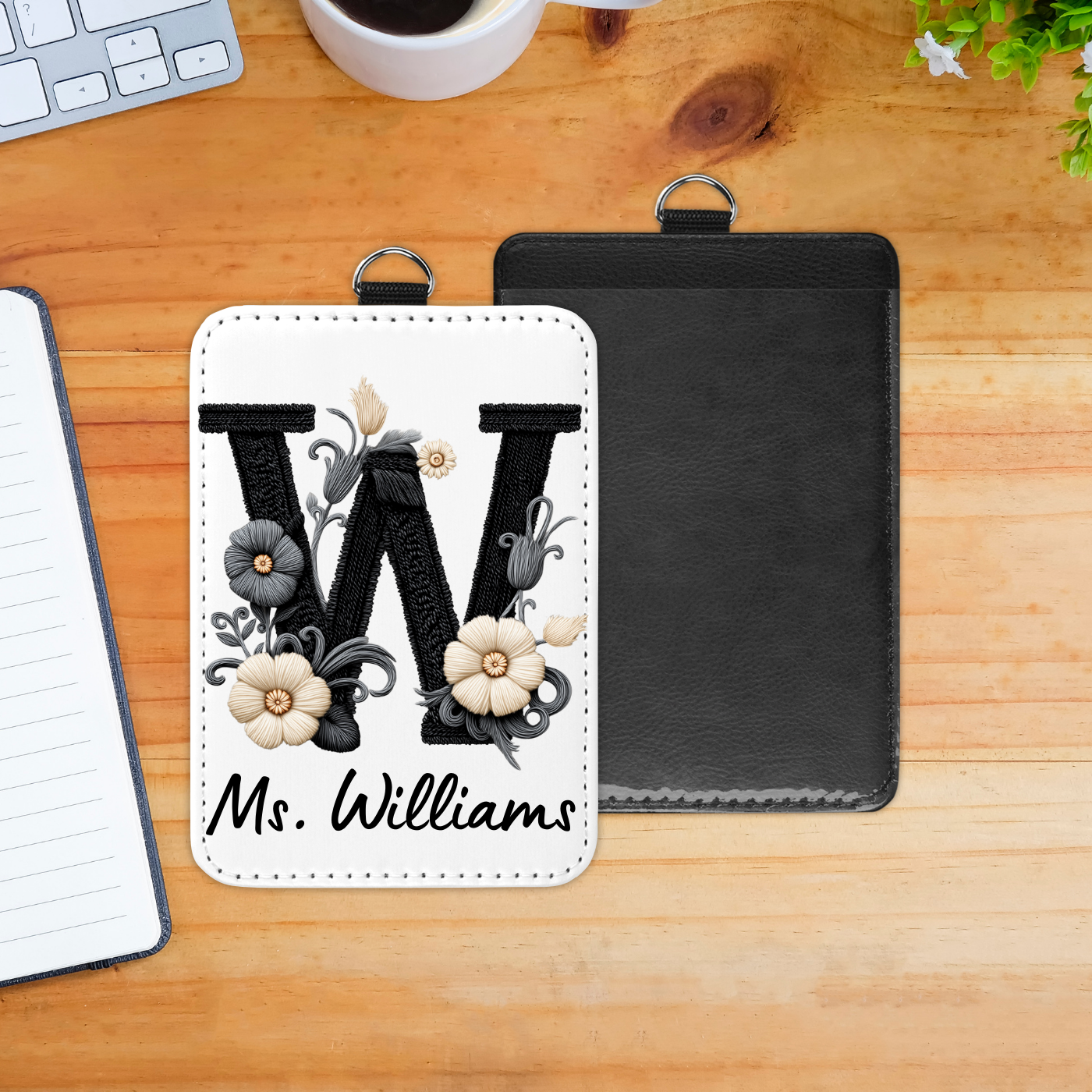 Embroidery Monogram Badge Holder - Neutral