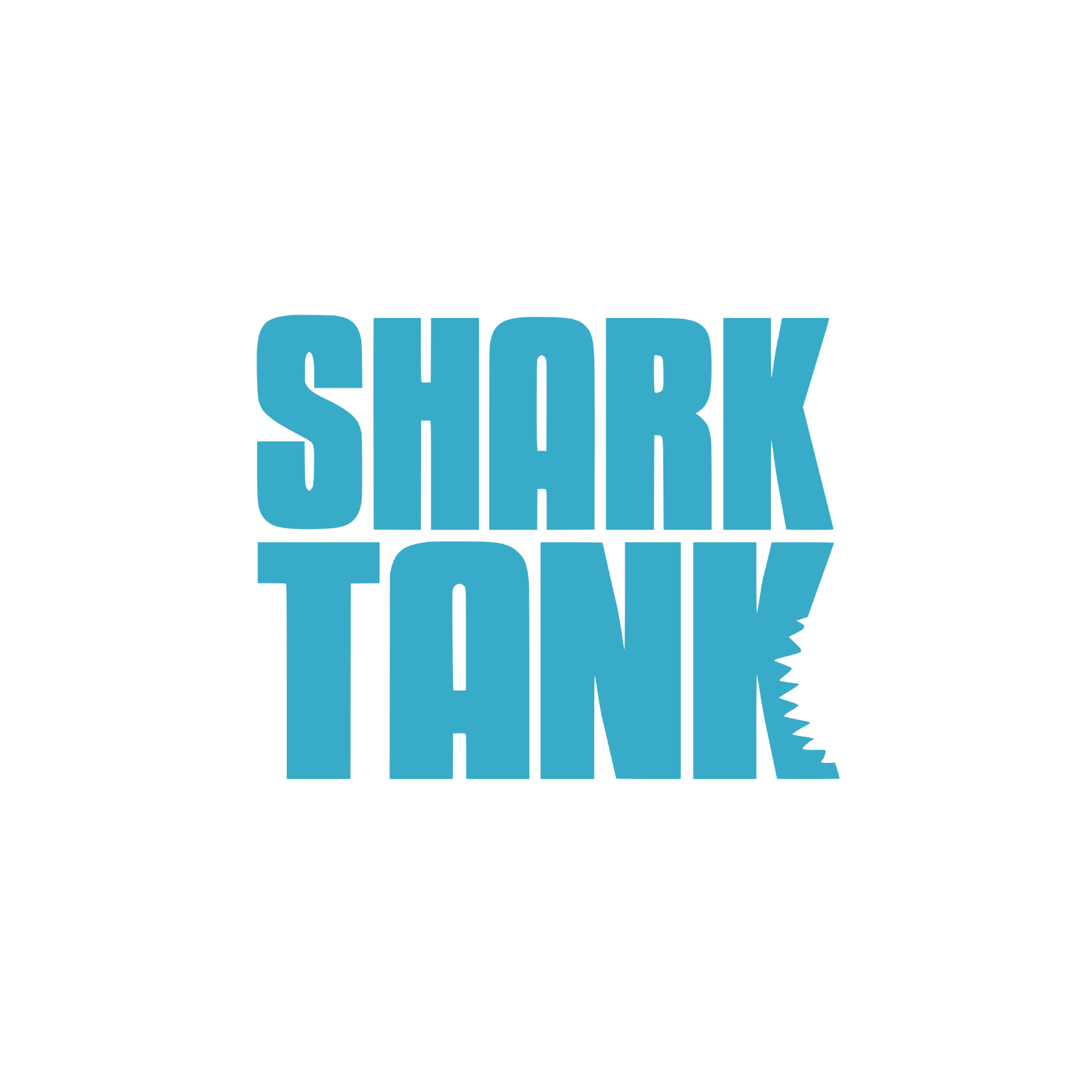 Blue text reading 'SHARK TANK' on a white background with a black circular border.