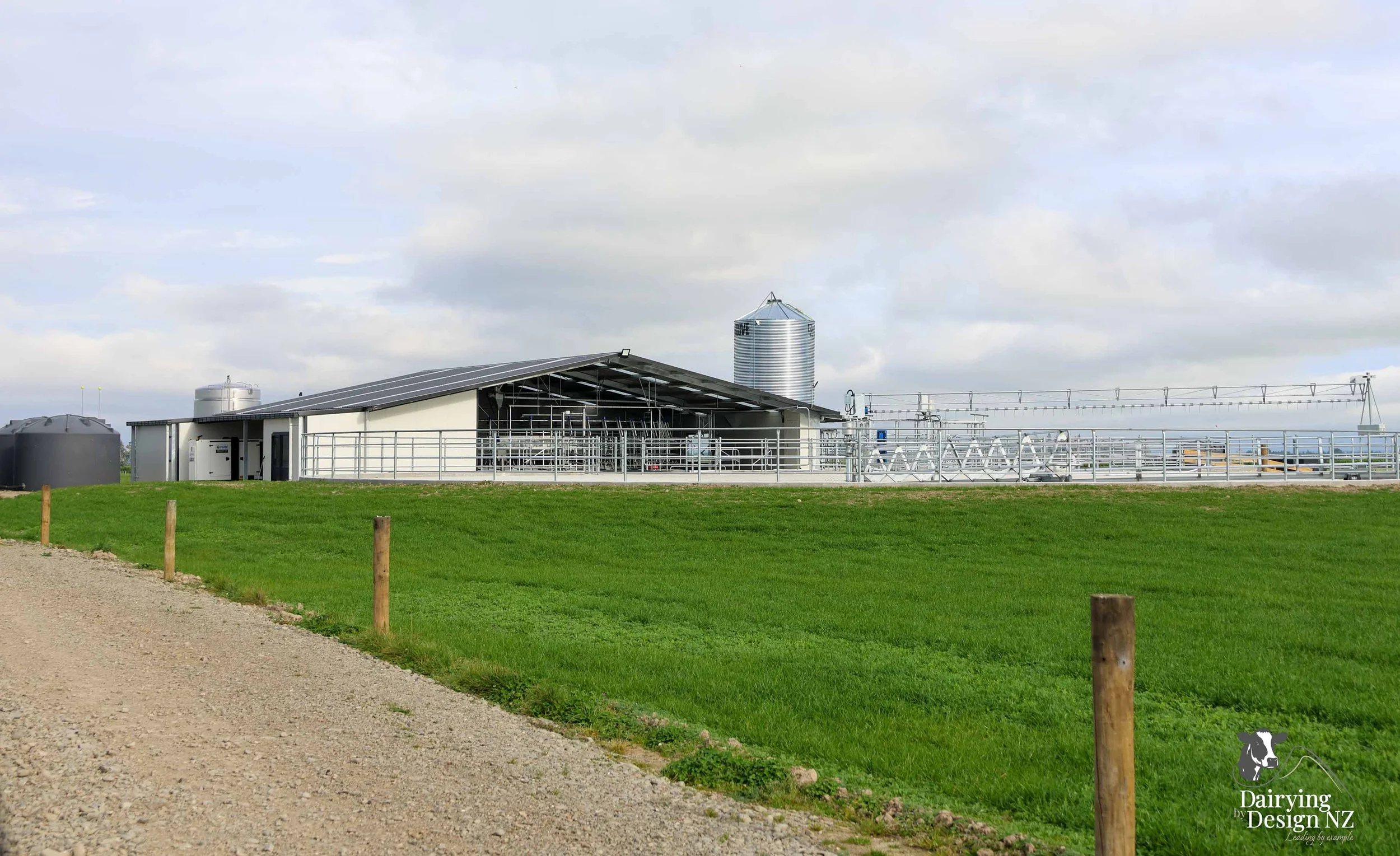  Canterbury rotary dairy shed development designed for efficient milking and cow flow built by Rural Building Solutions, featuring a Donald Engineering Rotary Platform, Earthworks by Densem Contracting 2010 Ltd, Refrigeration by Dairycool, Feed silos
