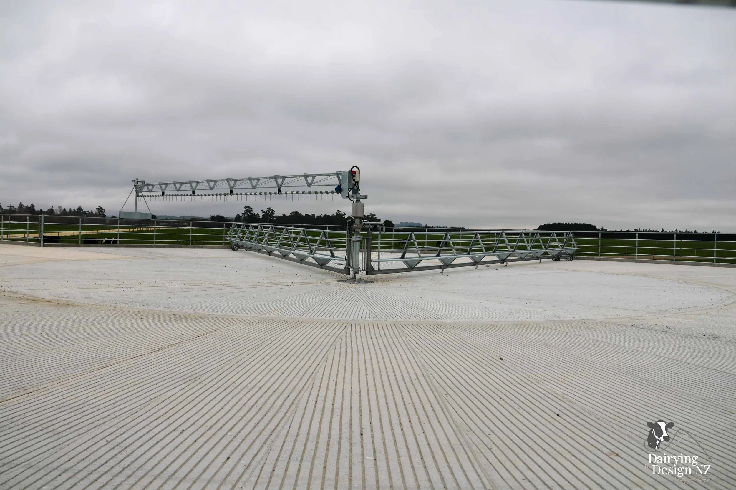  Canterbury rotary dairy shed development designed for efficient milking and cow flow built by Rural Building Solutions, featuring a Donald Engineering Rotary Platform, Earthworks by Densem Contracting 2010 Ltd, Refrigeration by Dairycool, Feed silos