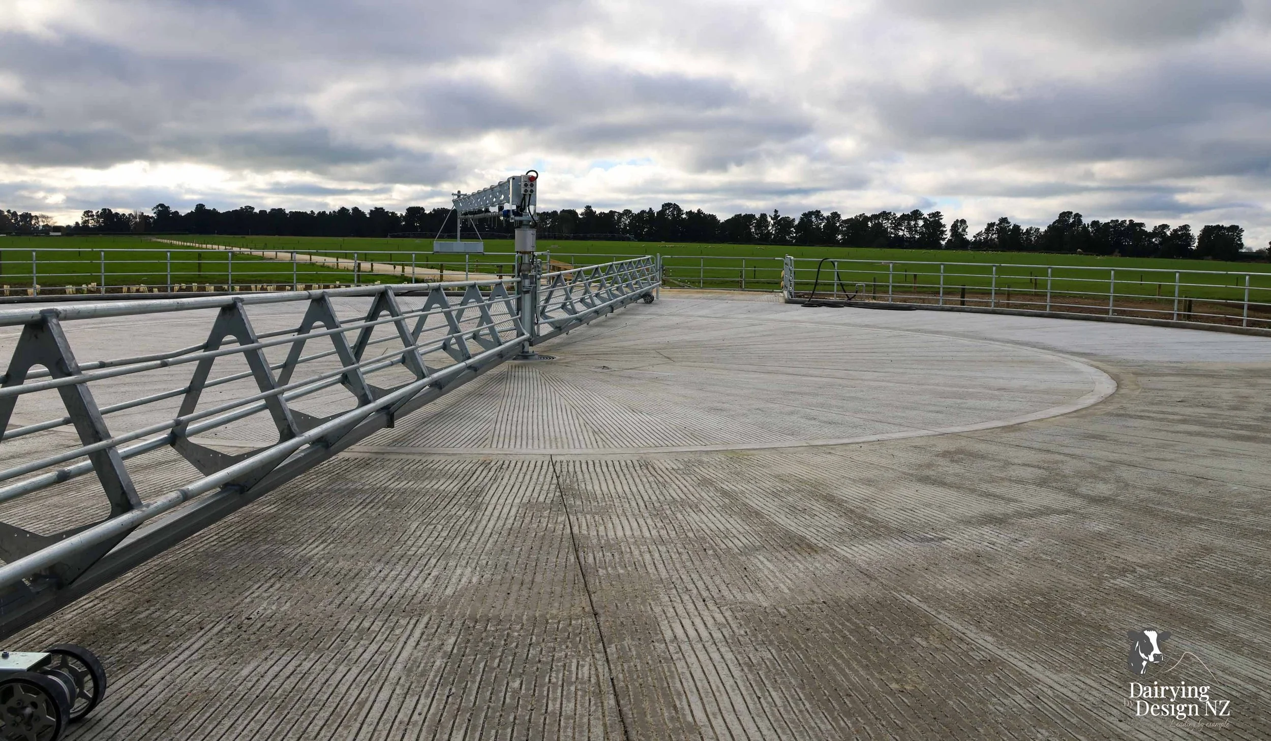  Canterbury rotary dairy shed development designed for efficient milking and cow flow built by Rural Building Solutions, featuring a Donald Engineering Rotary Platform, Earthworks by Densem Contracting 2010 Ltd, Refrigeration by Dairycool, Feed silos