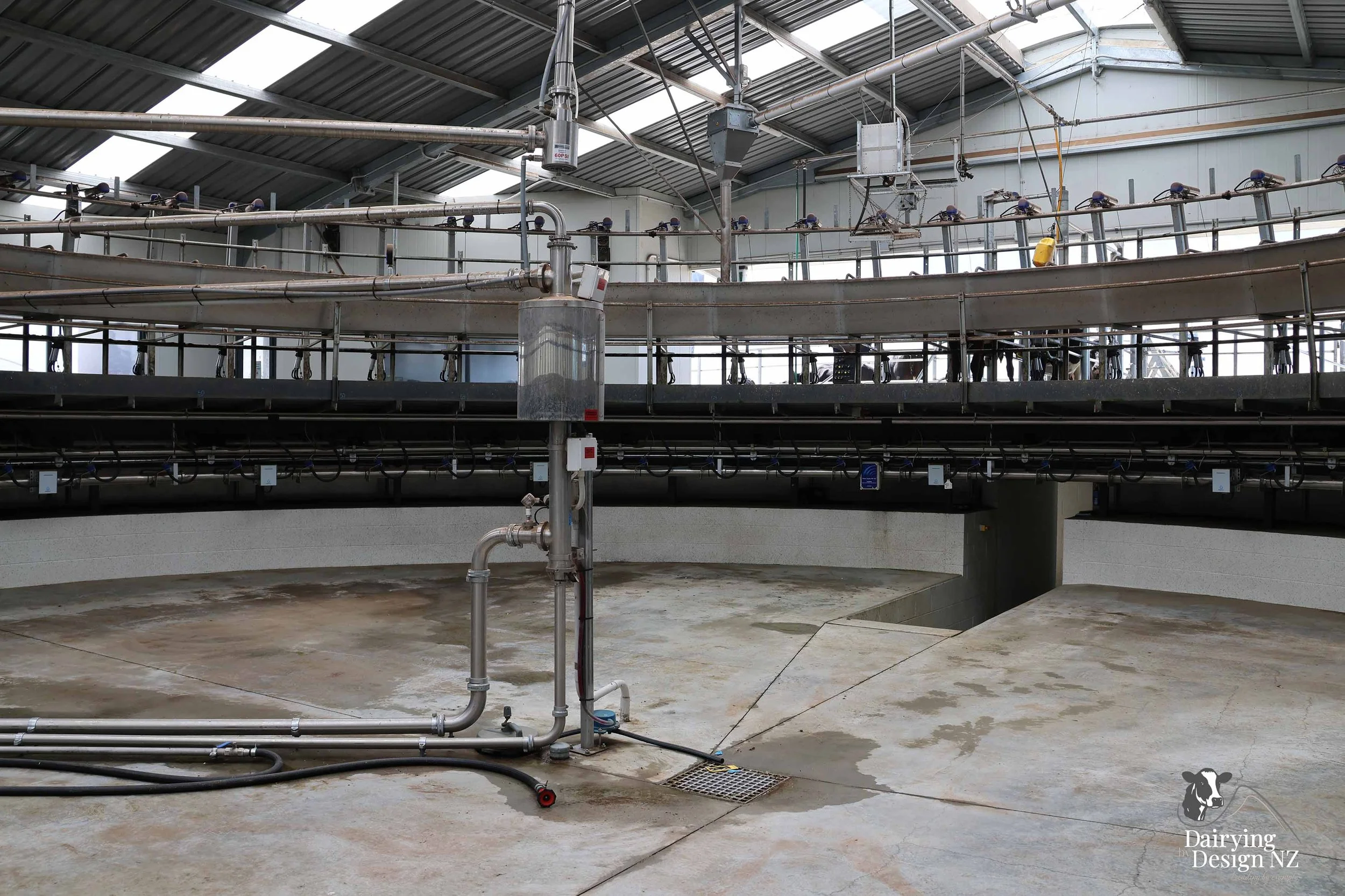  Canterbury rotary dairy shed development designed for efficient milking and cow flow built by Rural Building Solutions, featuring a Donald Engineering Rotary Platform, Earthworks by Densem Contracting 2010 Ltd, Refrigeration by Dairycool, Feed silos