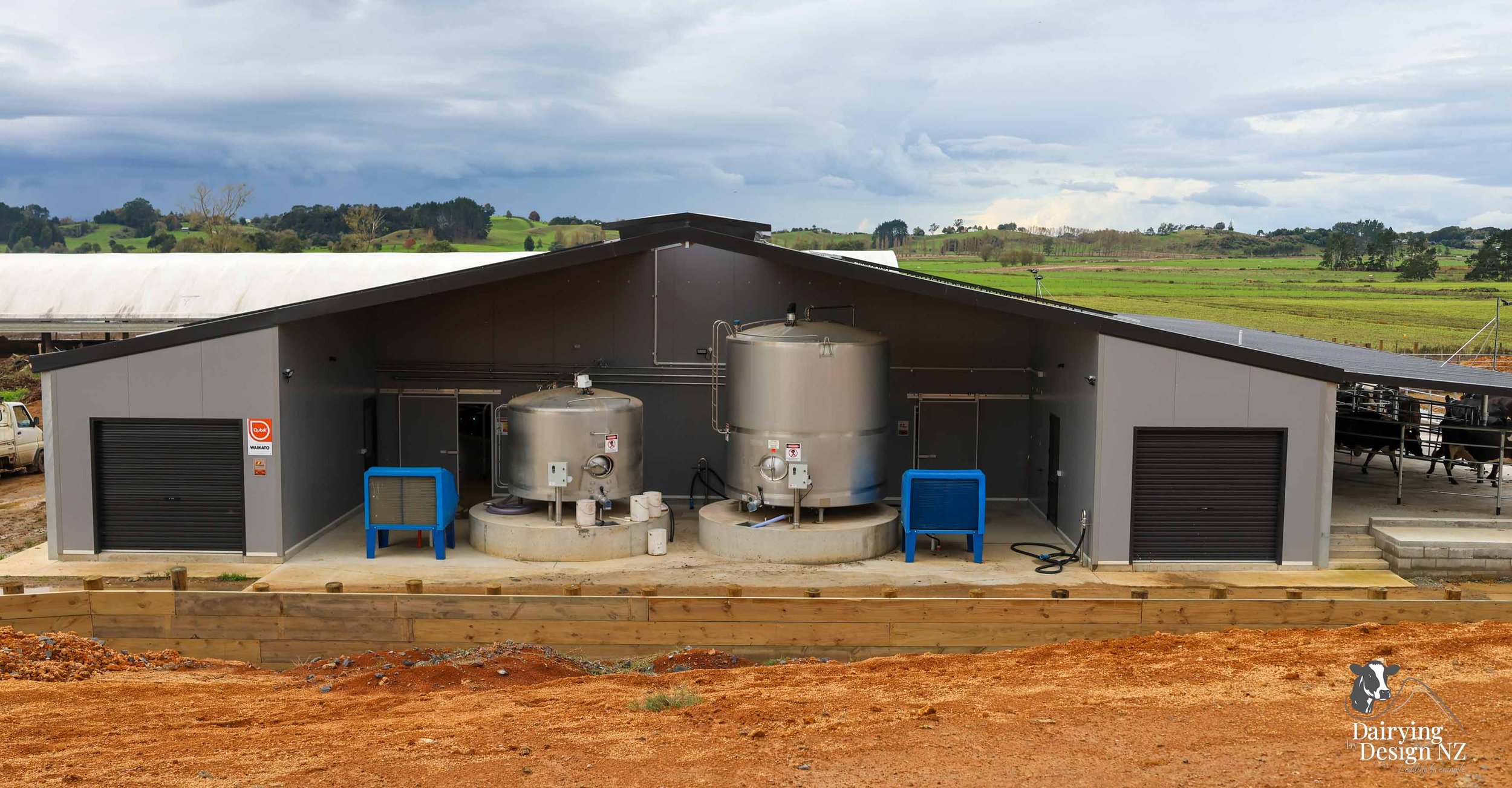  Waikato rotary dairy shed development designed for efficient milking and cow flow built by Don Chapman Waikato Ltd, featuring a Moa Rotary Platform, yard work by Leask Engineering, electrical work by Phase Electrical, project for Graham Preest. 