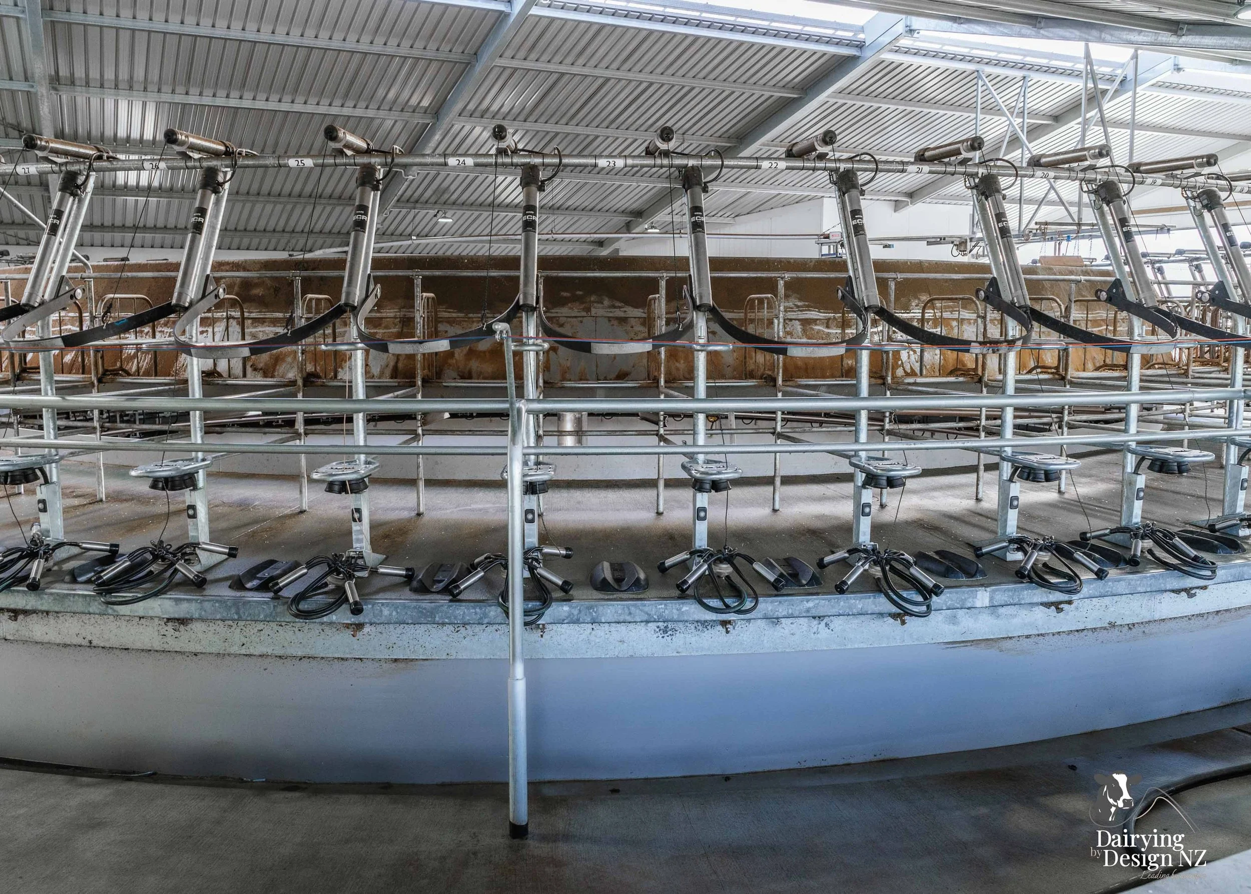  Waikato rotary dairy shed development designed for efficient milking and cow flow built by Don Chapman Waikato Ltd, featuring a Moa Rotary Platform, yard work by Leask Engineering, Earthworks by Waihou Excavation, Electrical work by Electronz, Efflu
