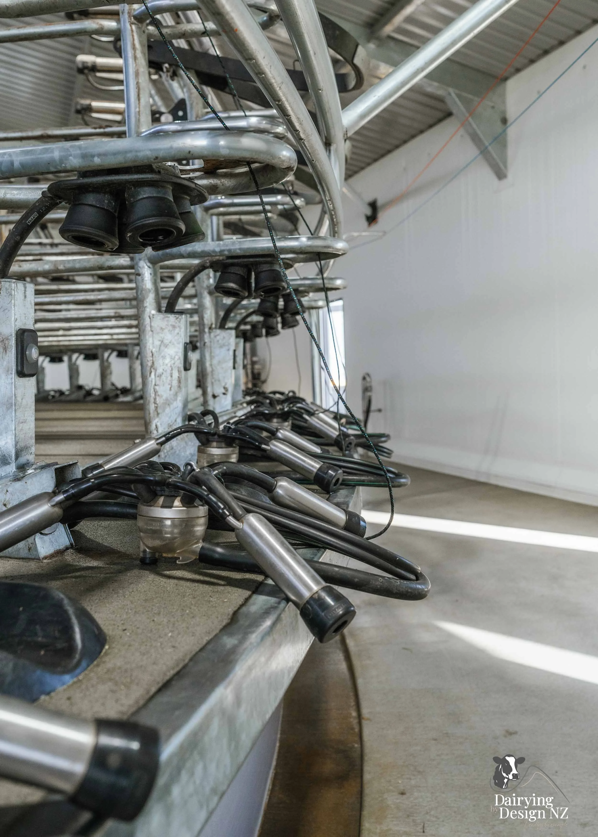  Waikato rotary dairy shed development designed for efficient milking and cow flow built by Don Chapman Waikato Ltd, featuring a Moa Rotary Platform, yard work by Leask Engineering, Earthworks by Waihou Excavation, Electrical work by Electronz, Efflu