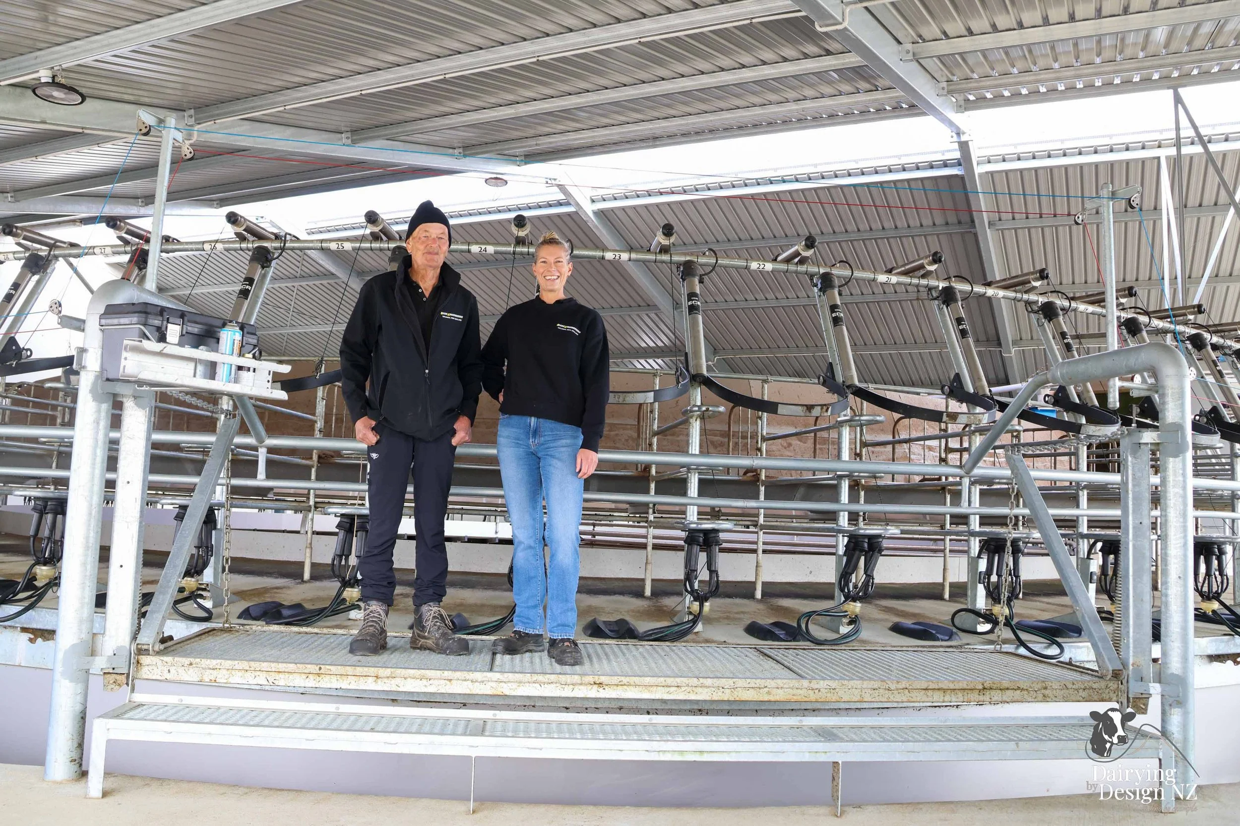  Waikato rotary dairy shed development designed for efficient milking and cow flow built by Don Chapman Waikato Ltd, featuring a Moa Rotary Platform, yard work by Leask Engineering, Earthworks by Waihou Excavation, Electrical work by Electronz, Efflu