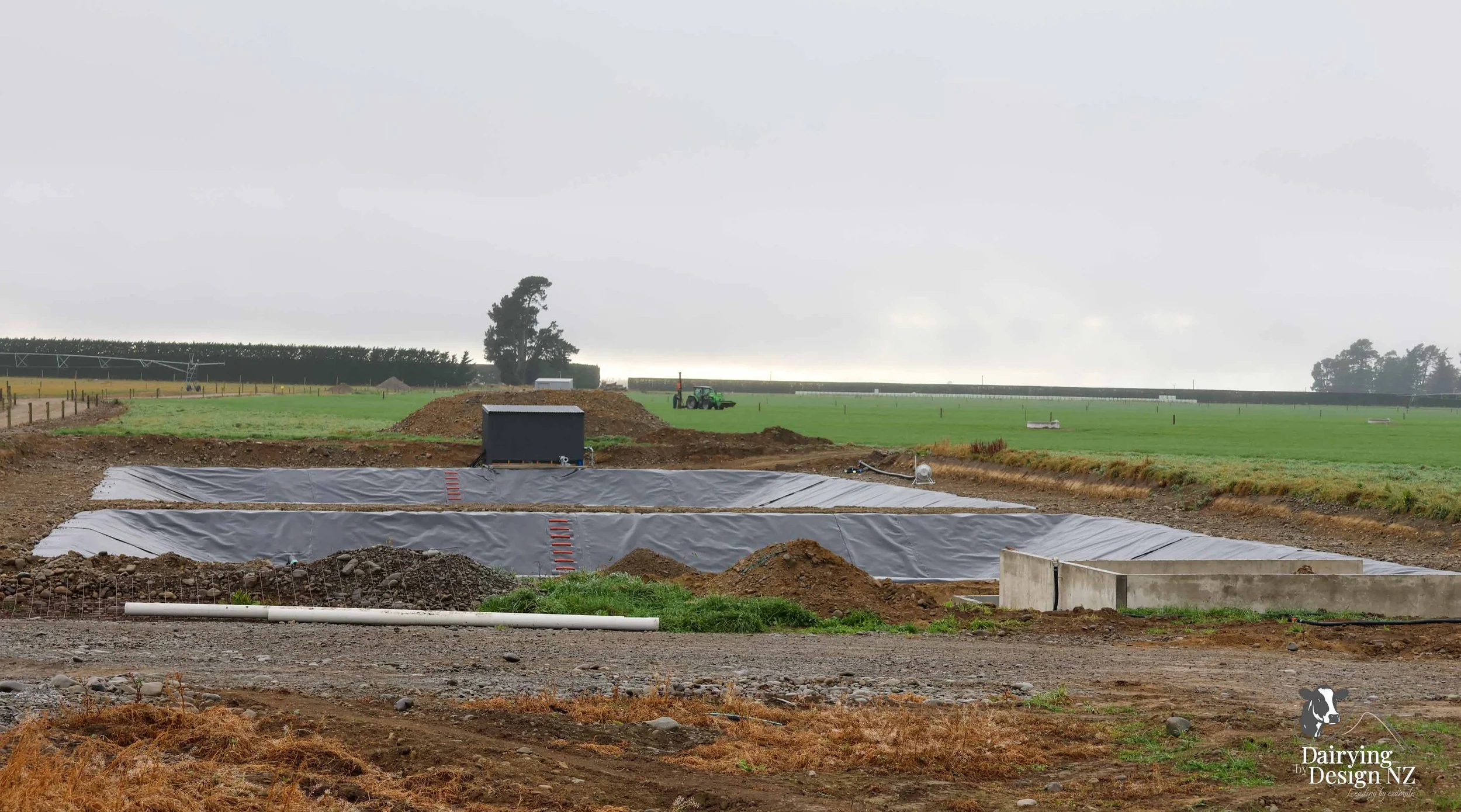  Canterbury rotary dairy shed development designed for efficient milking and cow flow built by Rural Building Solutions, featuring a Donald Engineering Rotary Platform, Earthworks by Densem Contracting 2010 Ltd, Refrigeration by Dairycool, Feed silos