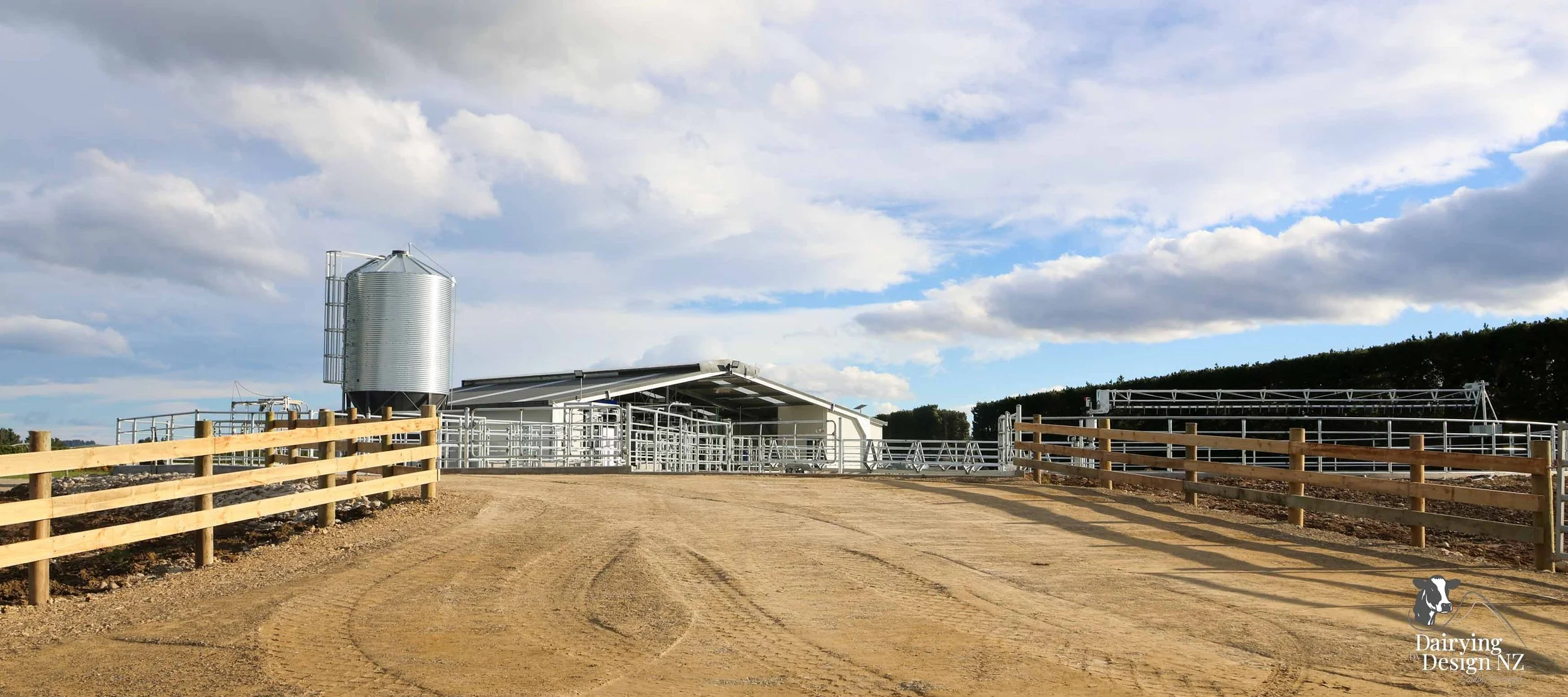 Canterbury rotary dairy shed development designed for efficient milking and cow flow built by Rural Building Solutions, featuring a Donald Engineering Rotary Platform, Earthworks by Densem Contracting 2010 Ltd, Refrigeration by Dairycool, Feed silos