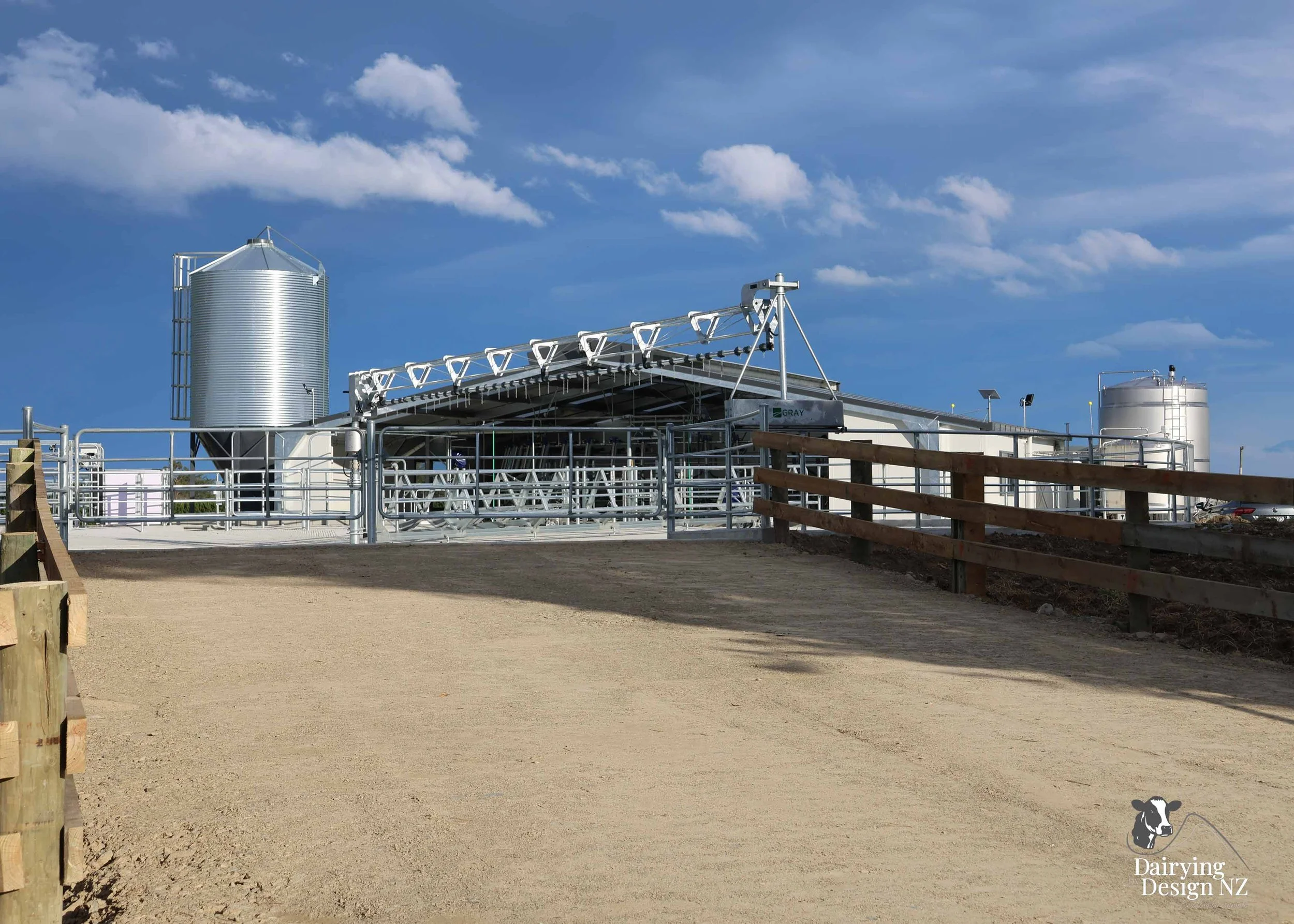  Canterbury rotary dairy shed development designed for efficient milking and cow flow built by Rural Building Solutions, featuring a Donald Engineering Rotary Platform, Earthworks by Densem Contracting 2010 Ltd, Refrigeration by Dairycool, Feed silos