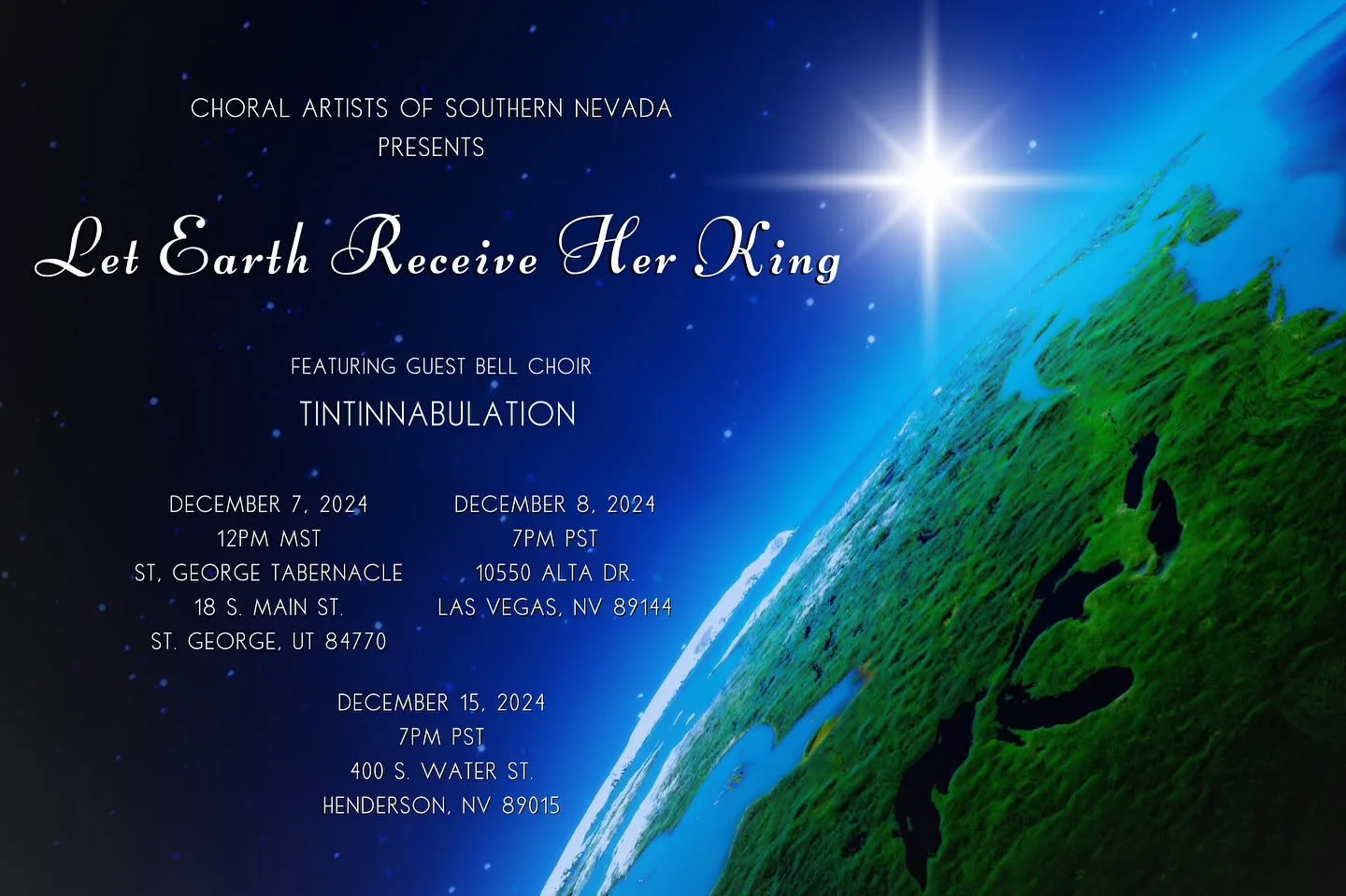 Tis ✨almost✨the season! Save the dates for our 2024 Christmas performances! 🎄

Choral Artists is honored to share this season&rsquo;s stage with a special guest bell choir, Tintinnabulation, directed by Nancy Porter 🔔 Come celebrate this joyful sea