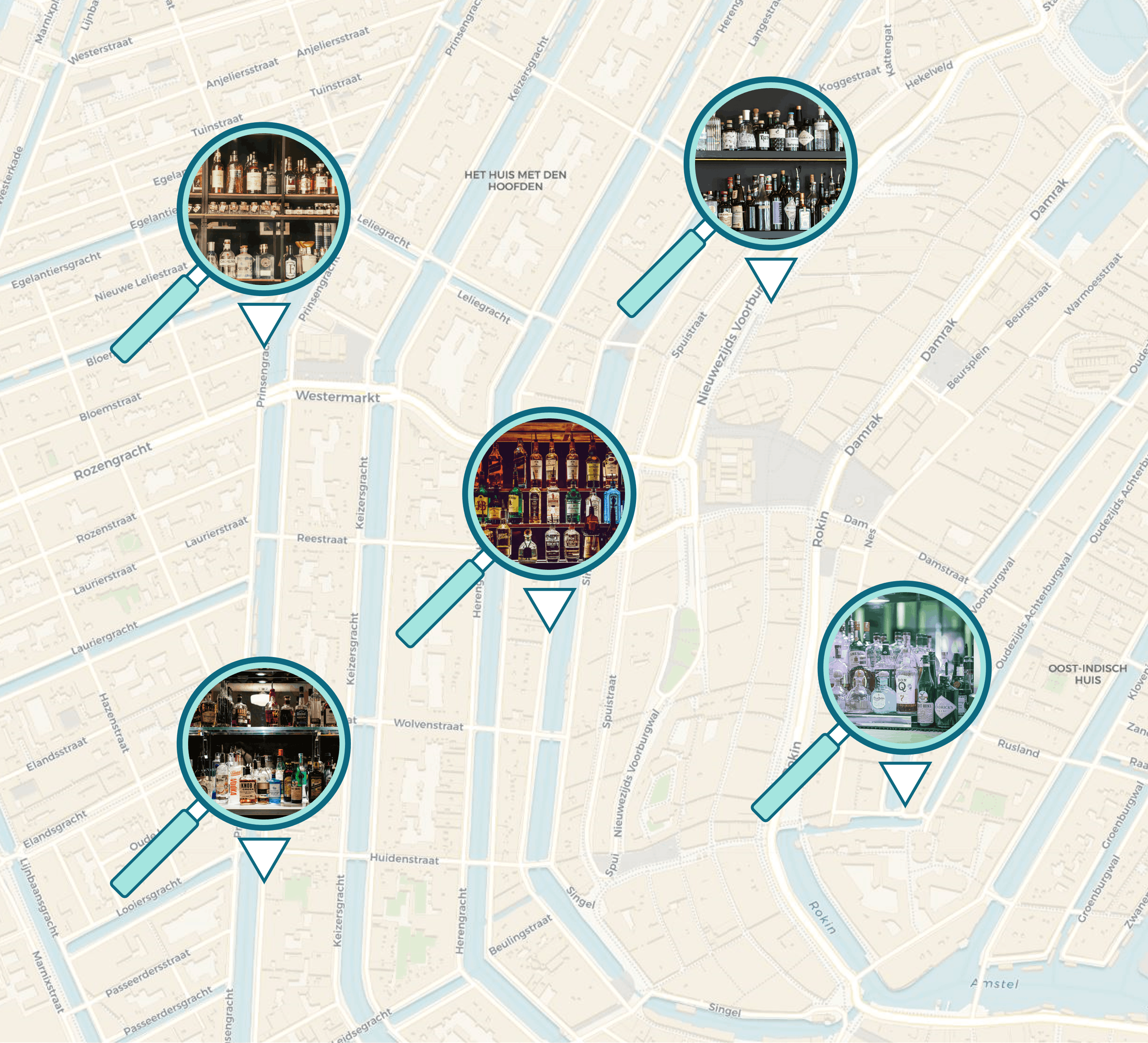 Map image showing menu offerings of establishments