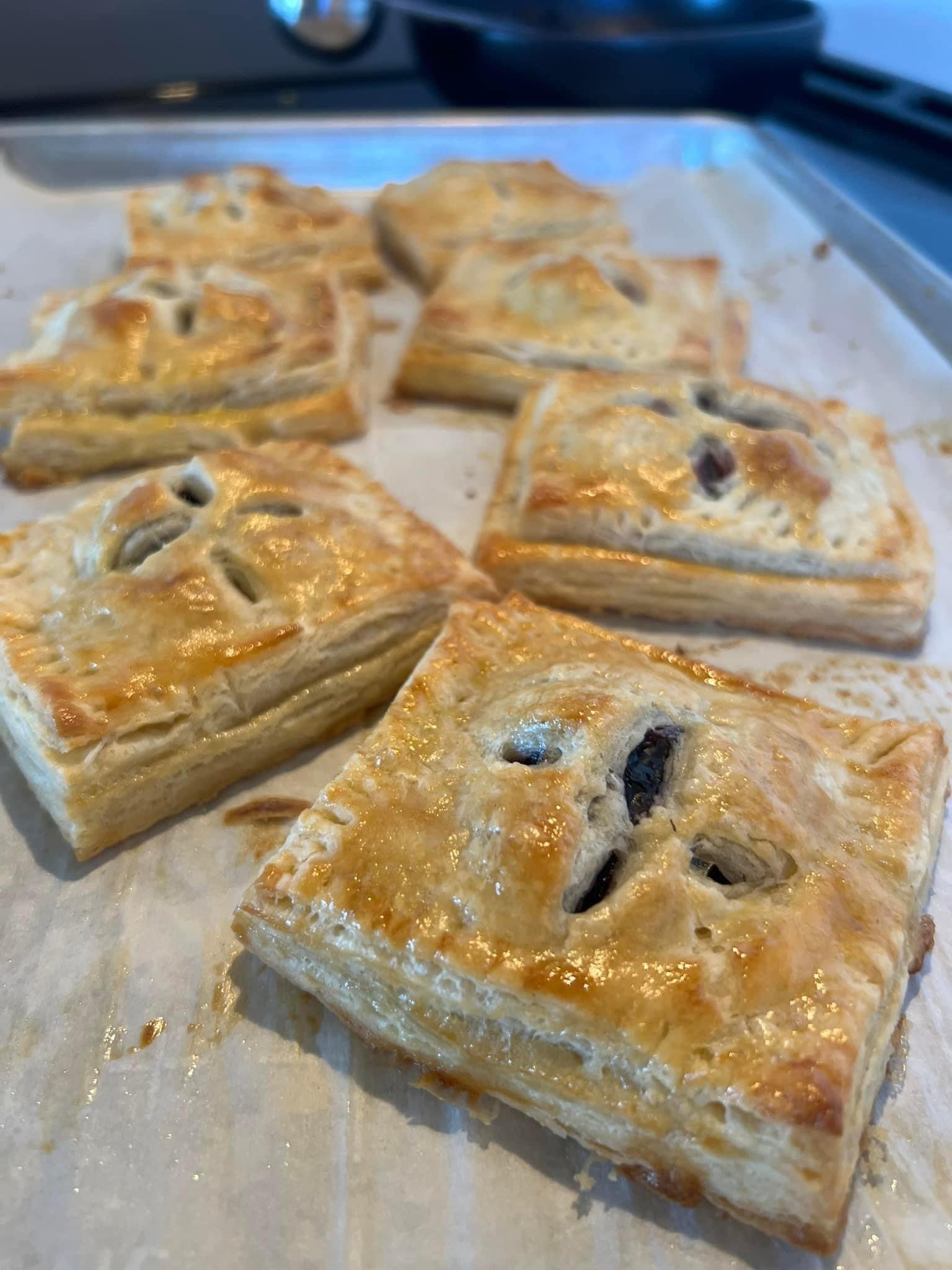 Blueberry hand pies, baked in a flaky homemade pastry filled with blueberries grown here on the farm.