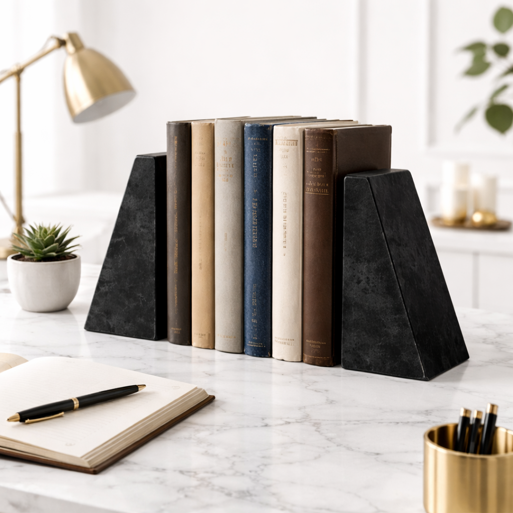 Black Marble Triangle Bookends