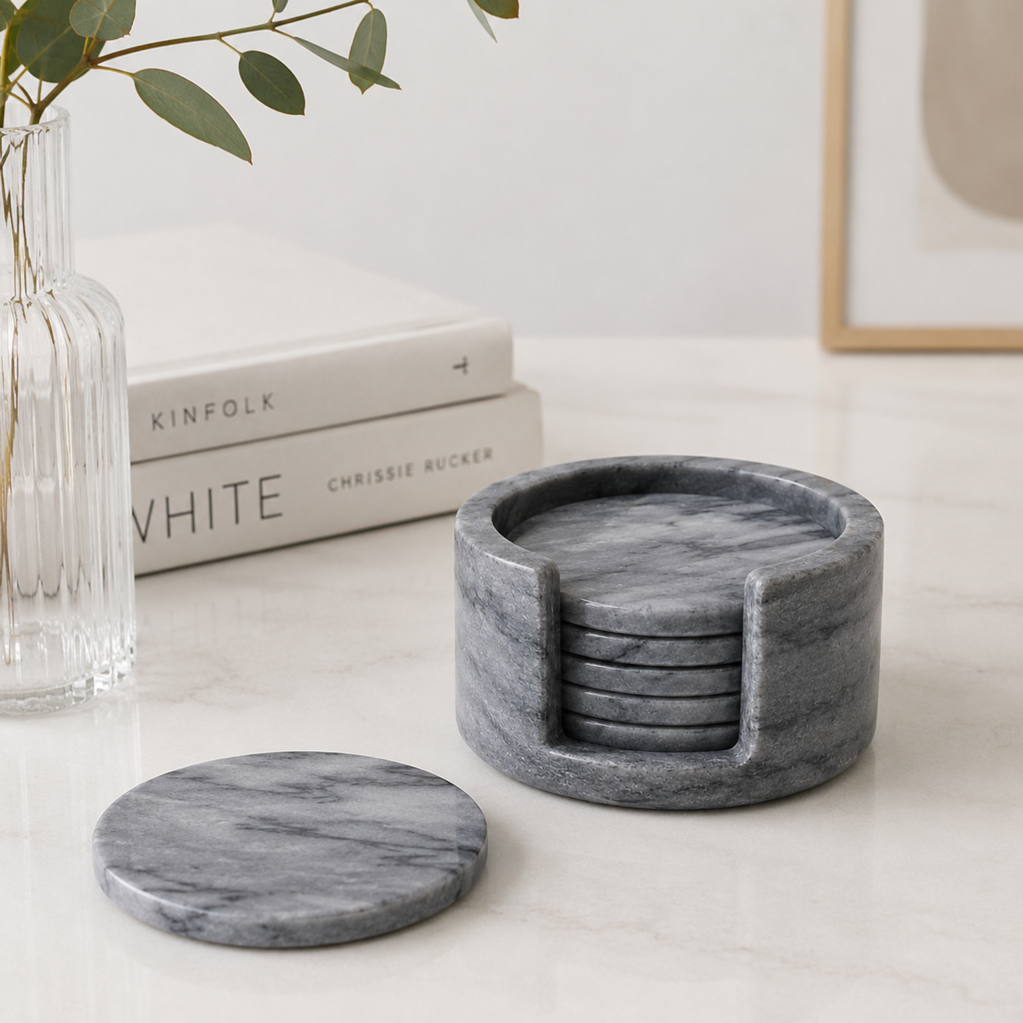 Aria Gray Marble Coaster-Set of 5