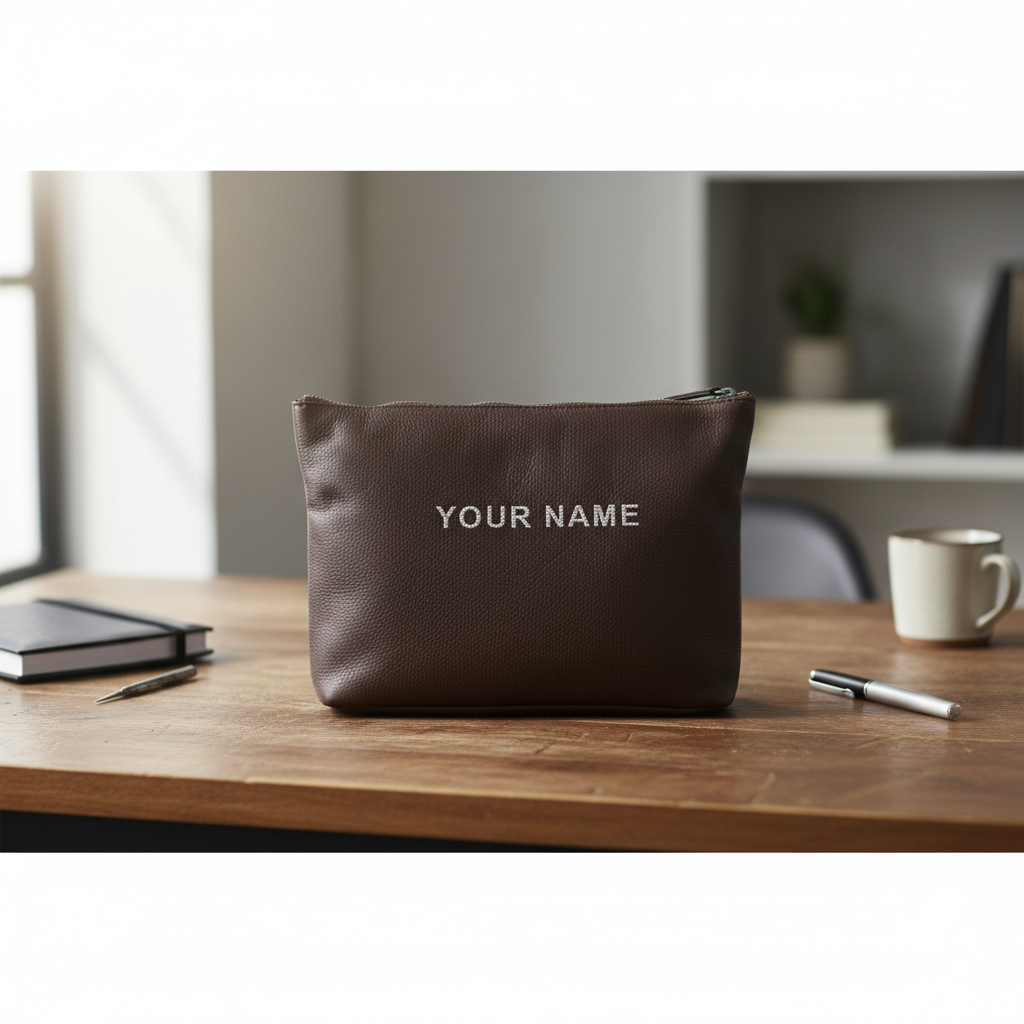 Personalized Brown Leather Pouch – Travel & Everyday Organizer
