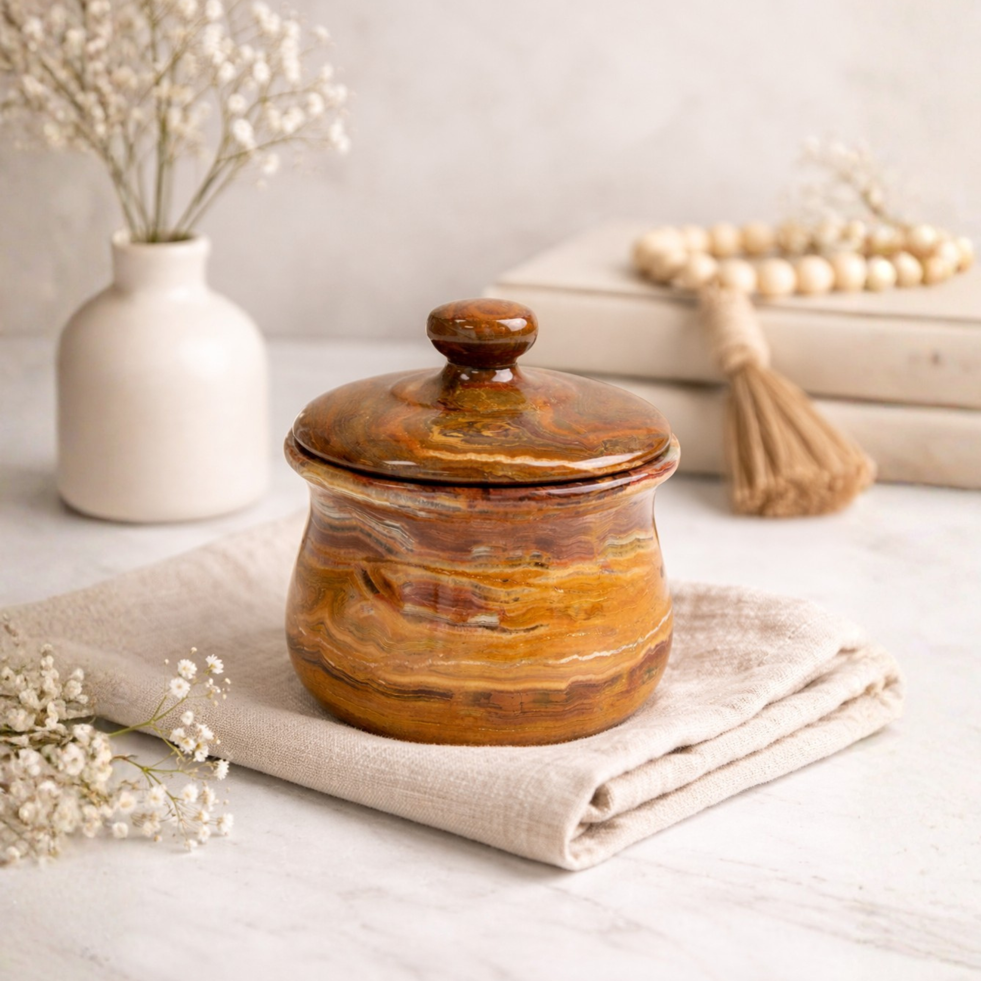 Sienna Amber Marble Vanity Jar