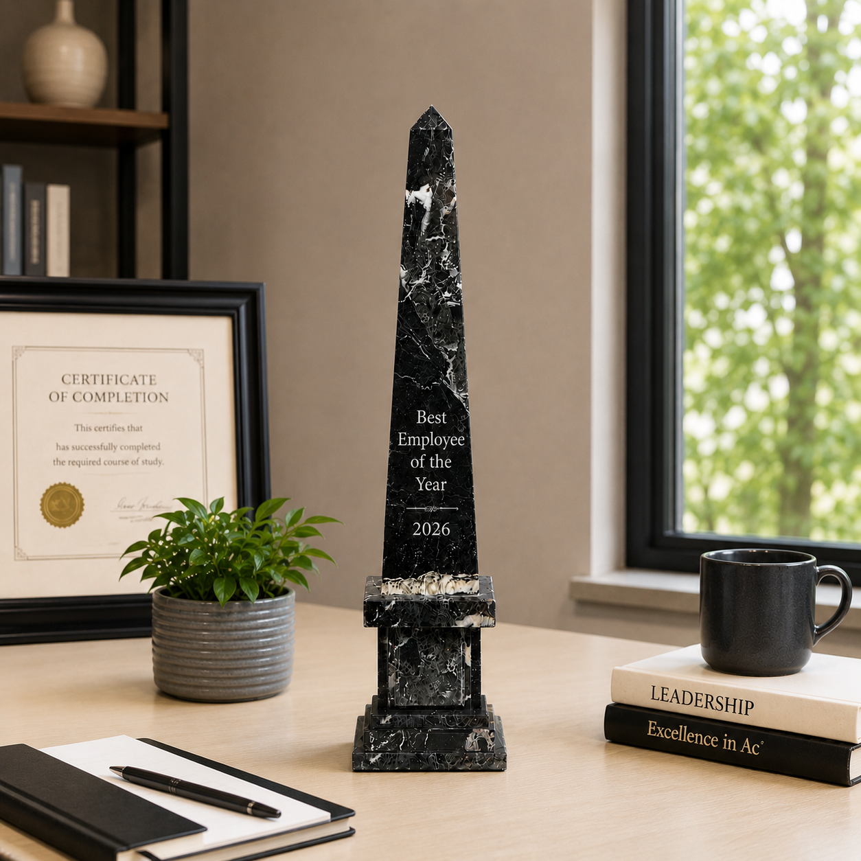 Large Black and White Obelisk on Pedestal – Classic Architectural Decor Statement