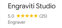 Text showing 'Engraviti Studio', 5-star rating based on 25 reviews, and the word 'Engraver'.