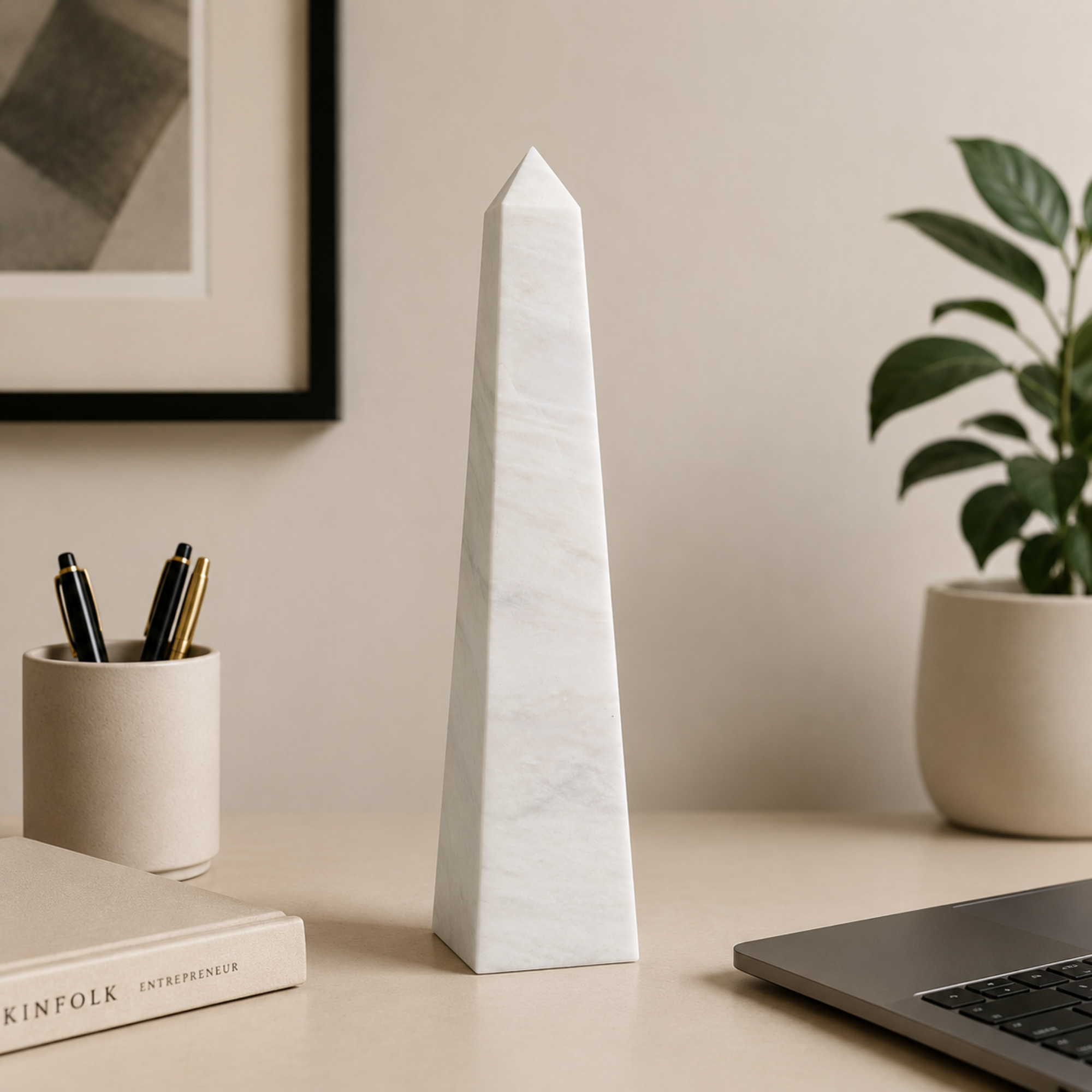 White Marble Obelisk Award – 16” Tall Custom Engraved Recognition Trophy