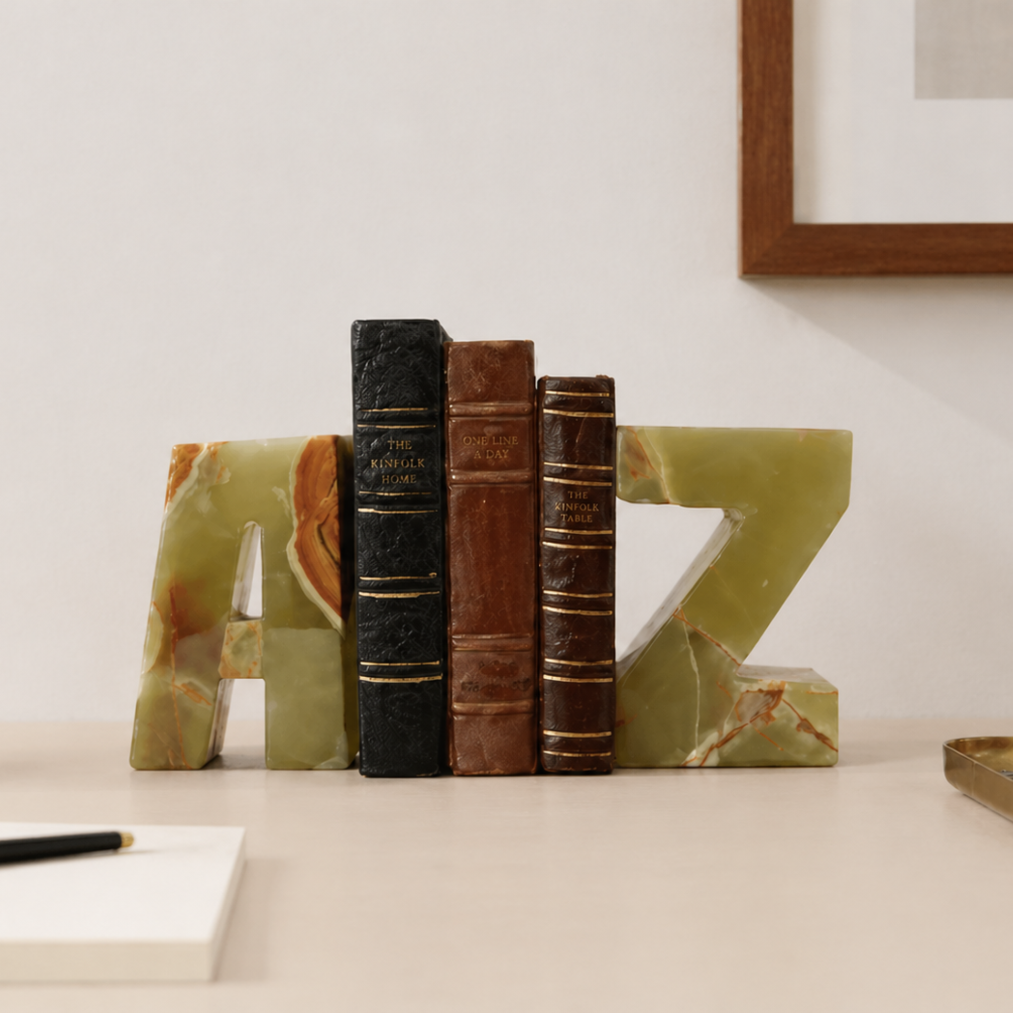 A–Z Onyx Bookends – Alphabet Stone Statement Pair