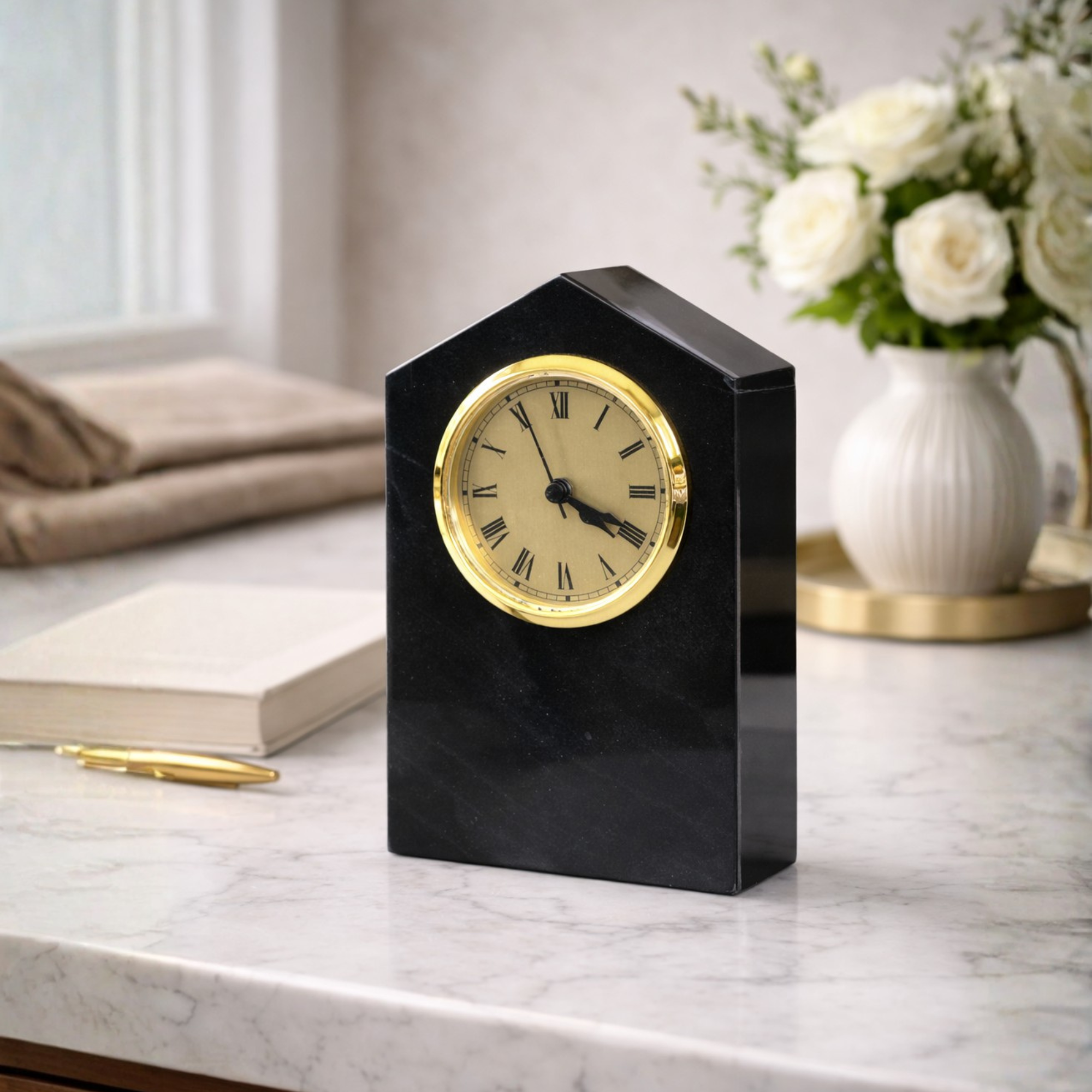 The Obsidian Pentagon Desk Clock