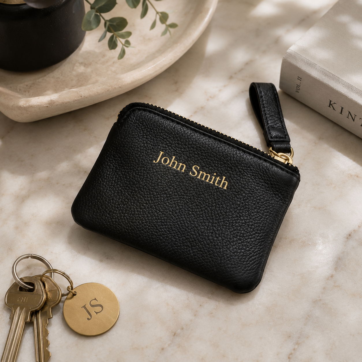 Personalized Leather Zipper Card Holder – Slim Wallet