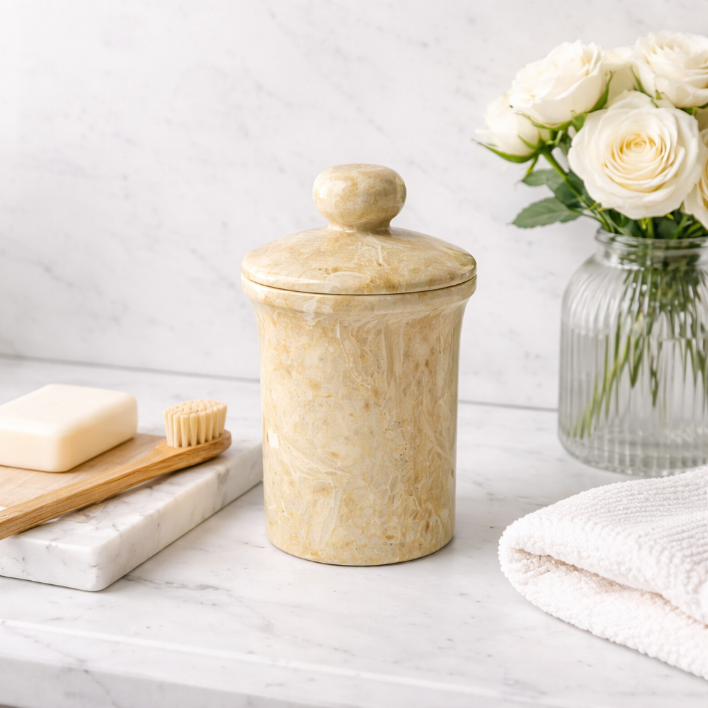Elara Golden Wheat Marble Vanity Jar